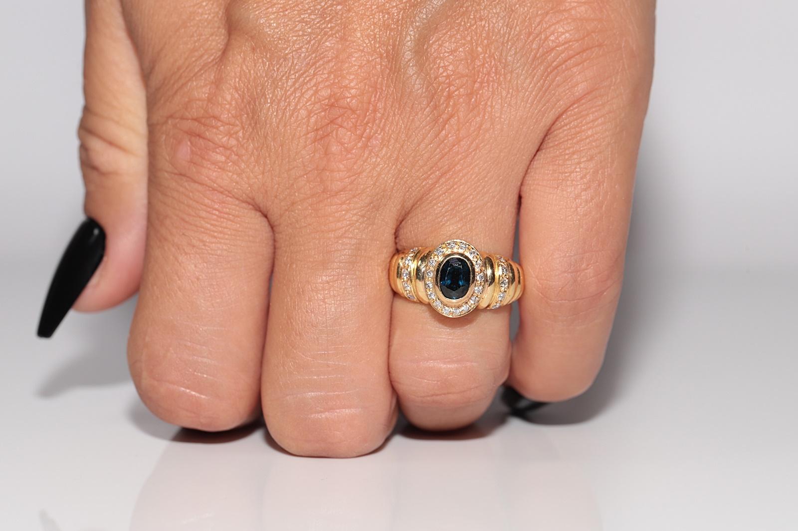 Anello in oro 18k con diamanti naturali e zaffiri ovali, vintage, circa anni '80 in vendita 8
