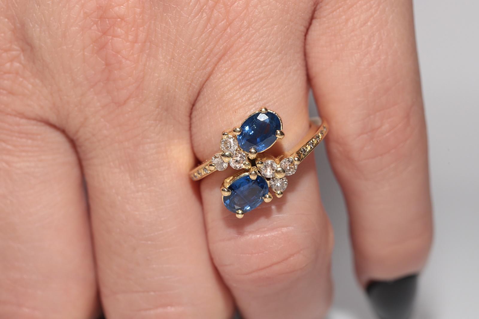Anello in oro 18k con diamanti naturali e zaffiri ovali, vintage, circa anni '80 in vendita 8