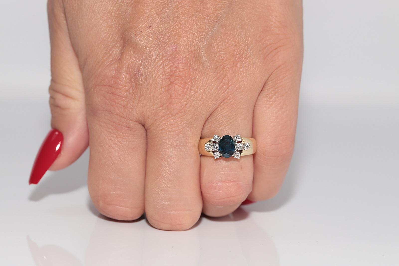 Vintage CIRCA 1980s 18k Gold Natürlicher Diamant und Saphir im Ovalschliff Ring im Angebot 8