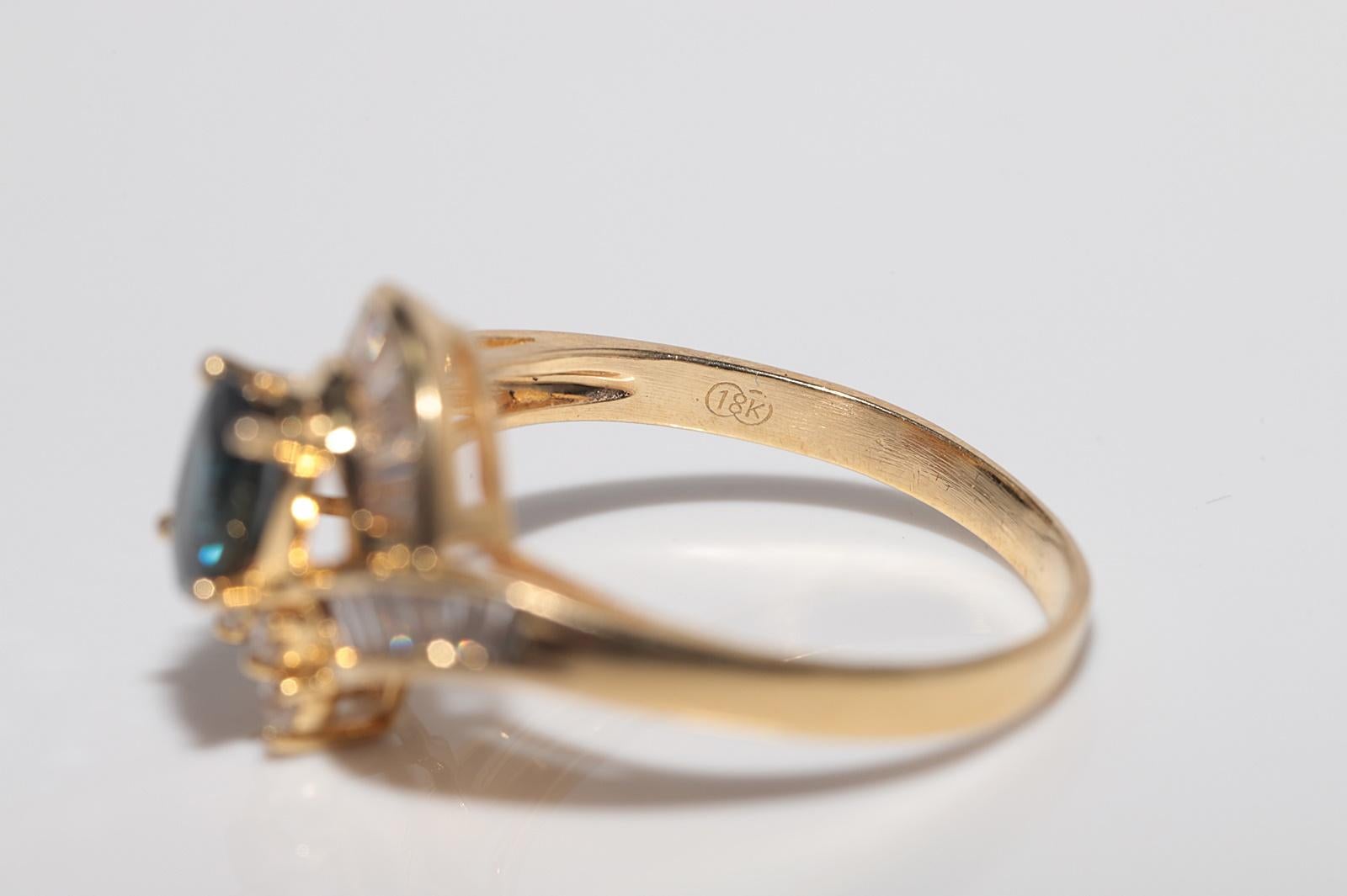 Anello in oro 18k con diamanti naturali e zaffiri ovali, vintage, circa anni '80 in vendita 8