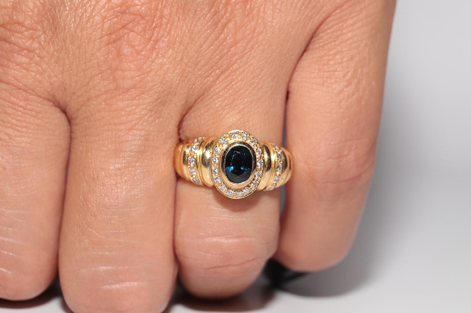 Anello in oro 18k con diamanti naturali e zaffiri ovali, vintage, circa anni '80 in vendita 9
