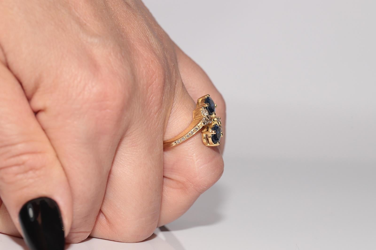 Anello in oro 18k con diamanti naturali e zaffiri ovali, vintage, circa anni '80 in vendita 9