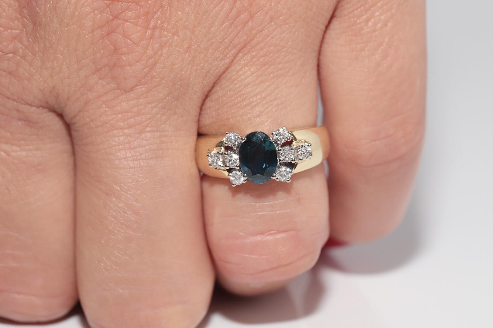 Vintage CIRCA 1980s 18k Gold Natürlicher Diamant und Saphir im Ovalschliff Ring im Angebot 9