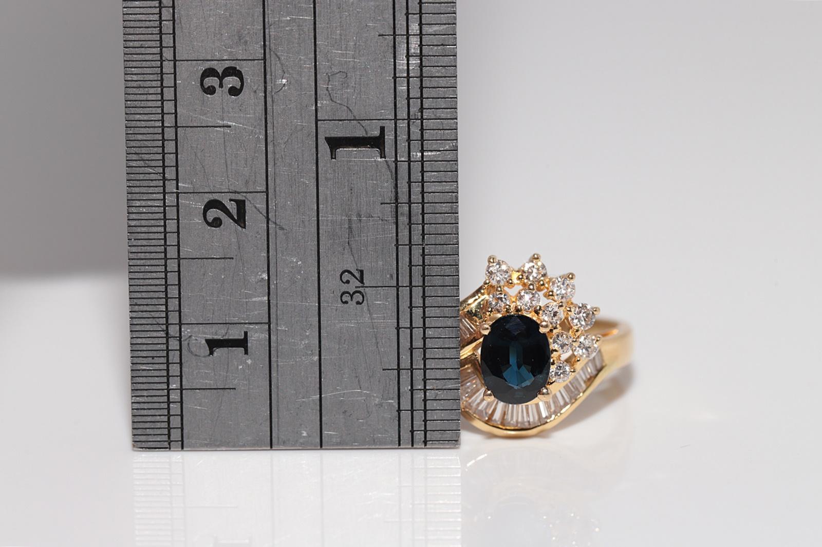 Anello in oro 18k con diamanti naturali e zaffiri ovali, vintage, circa anni '80 in vendita 9