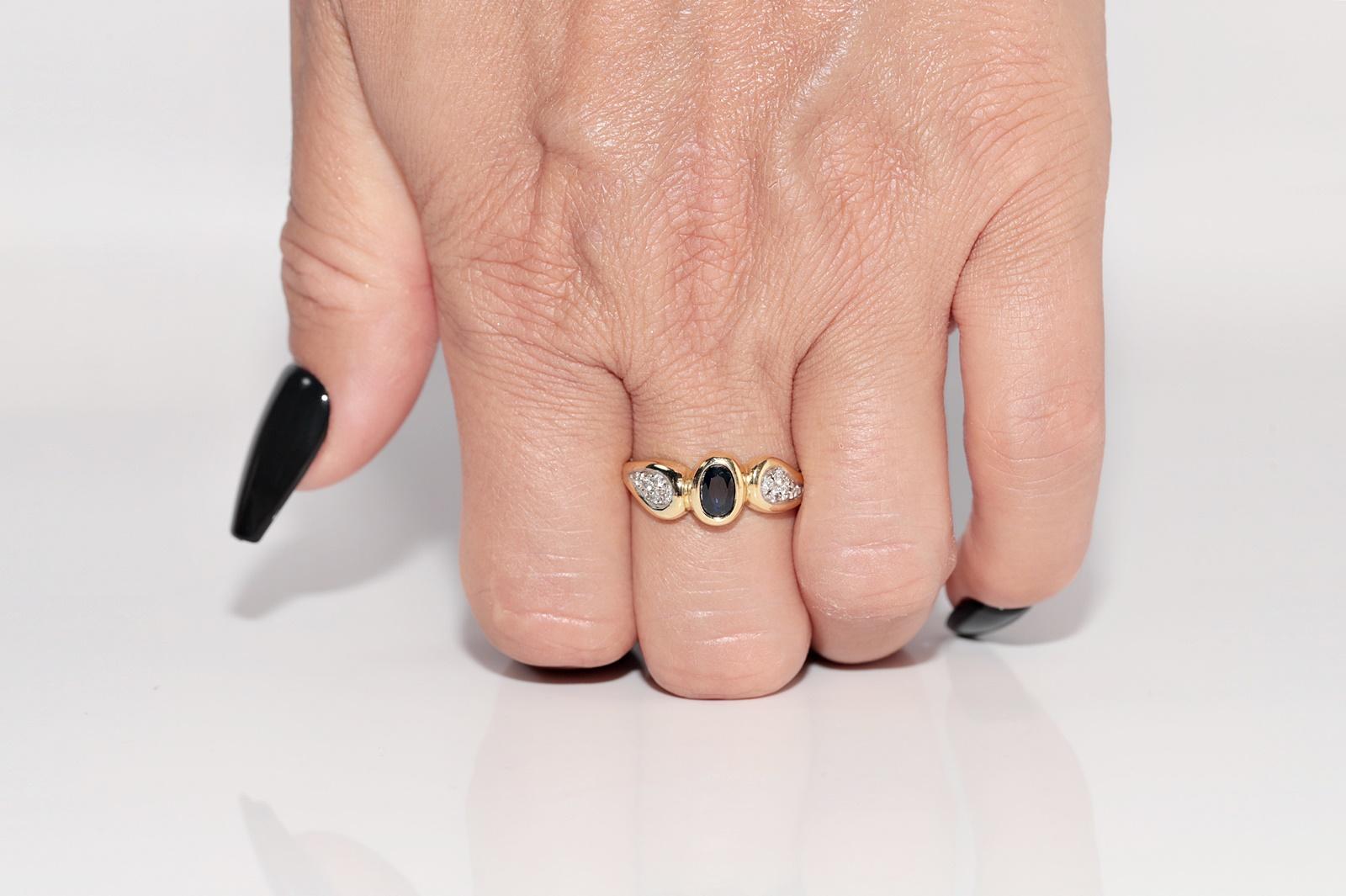 Vintage CIRCA 1980s 18k Gold Natürlicher Diamant und Saphir im Ovalschliff Ring im Angebot 9