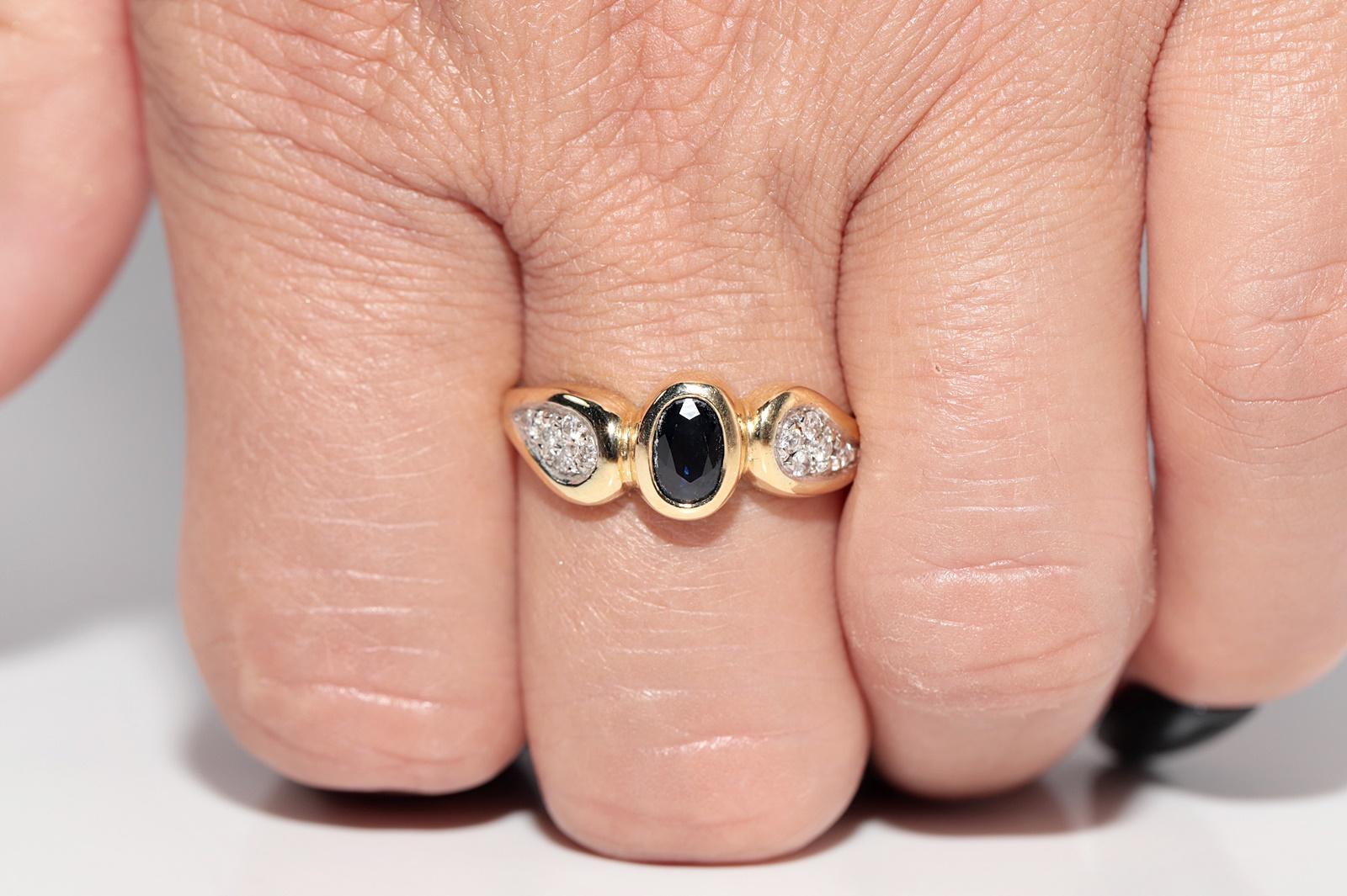 Vintage CIRCA 1980s 18k Gold Natürlicher Diamant und Saphir im Ovalschliff Ring im Angebot 10