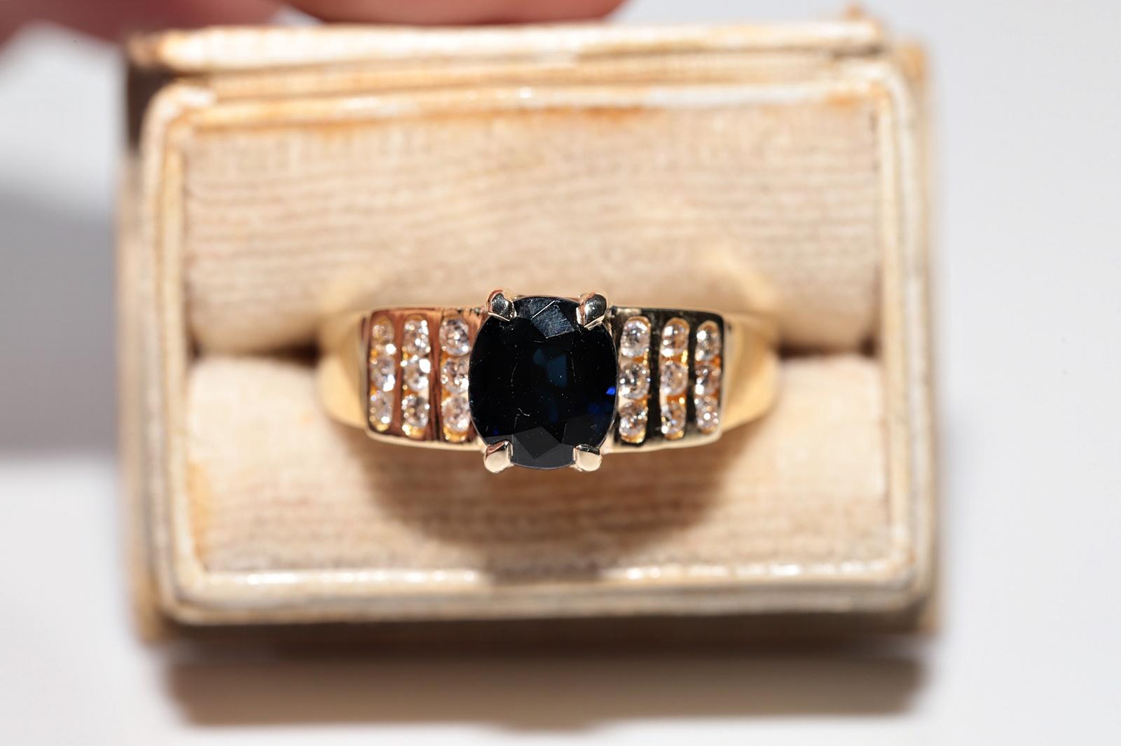 In very good condition.
Total weight is 5.4 grams.
Totally is diamond 0.40 ct.
The diamond is has H color and s1 clarity.
Totally is sapphire 1.20 ct.
Ring size is US 8.5
We can make any size.
The boz is not included.
Please contact for any