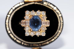 Vintage CIRCA 1980s 18k Gold Natürlicher Diamant und Saphir im Ovalschliff Ring
