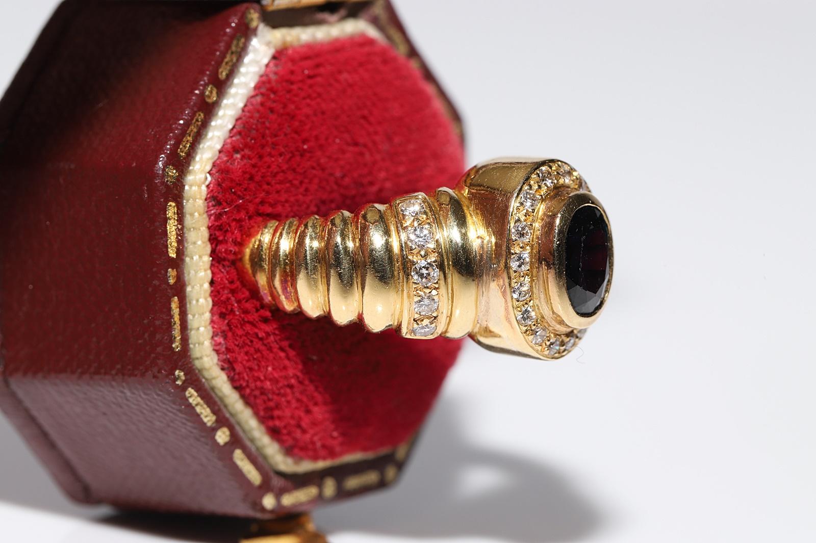Rétro Anello in oro 18k con diamanti naturali e zaffiri ovali, vintage, circa anni '80 in vendita