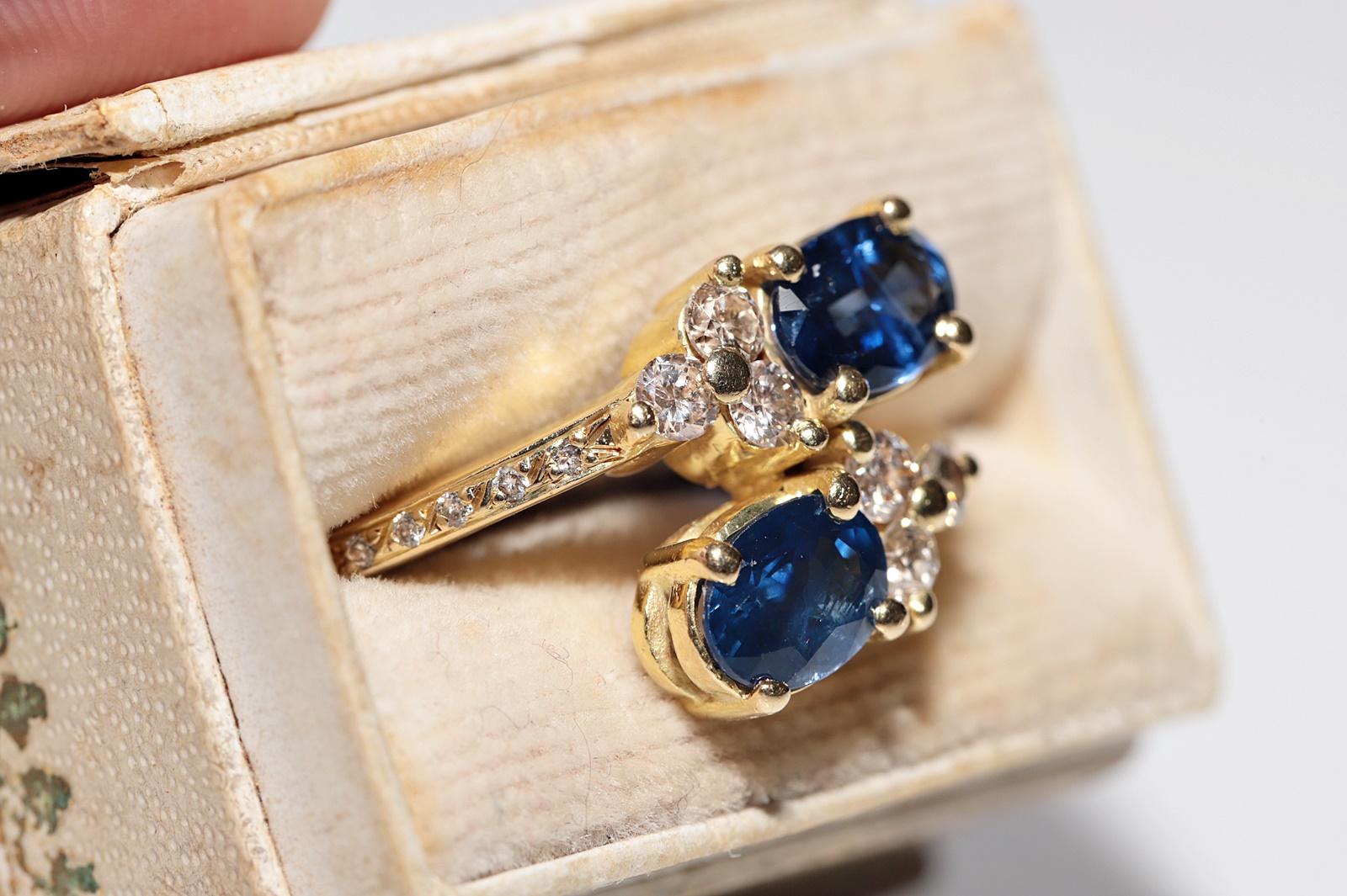Rétro Anello in oro 18k con diamanti naturali e zaffiri ovali, vintage, circa anni '80 in vendita