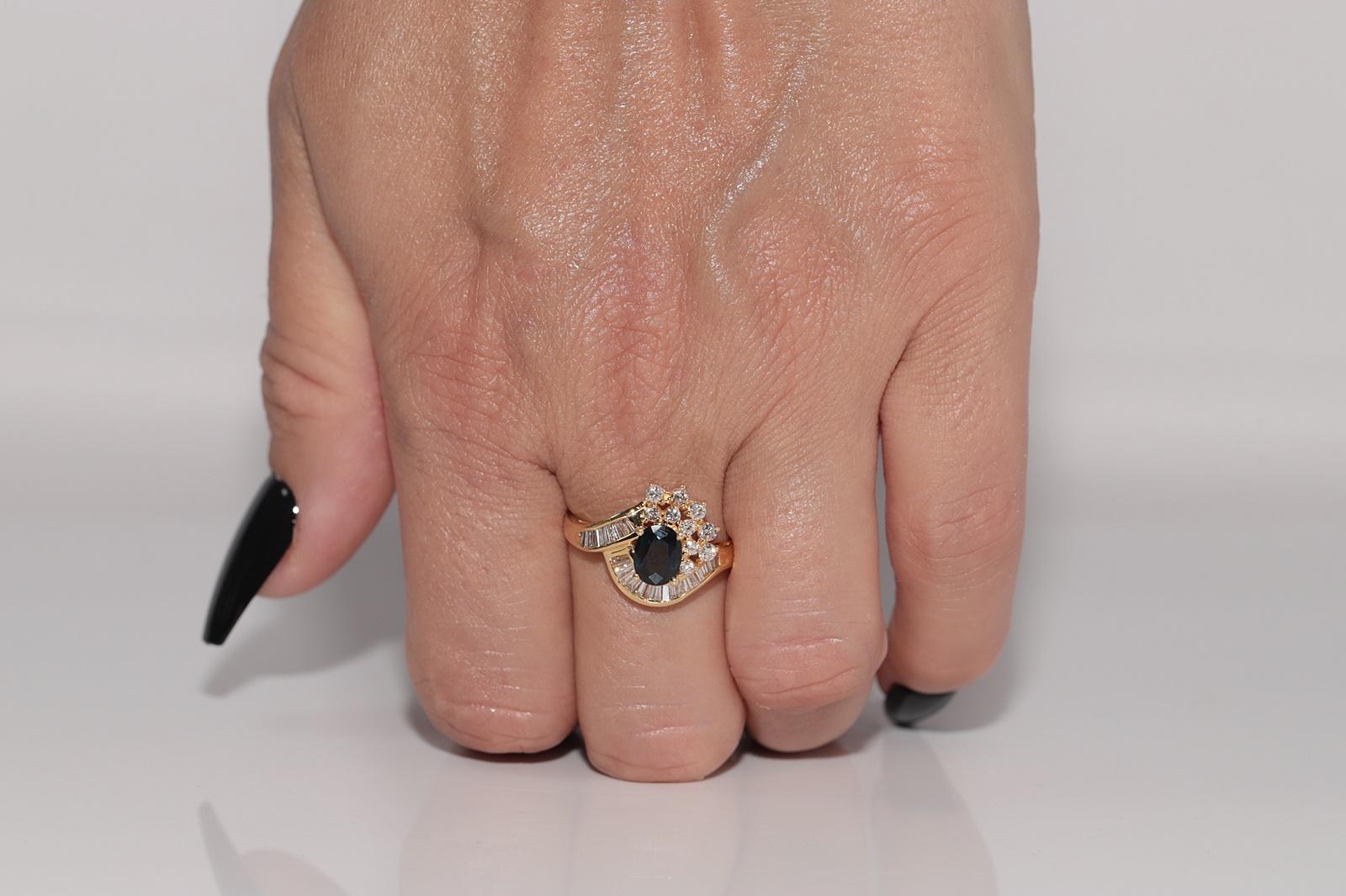 Rétro Anello in oro 18k con diamanti naturali e zaffiri ovali, vintage, circa anni '80 in vendita