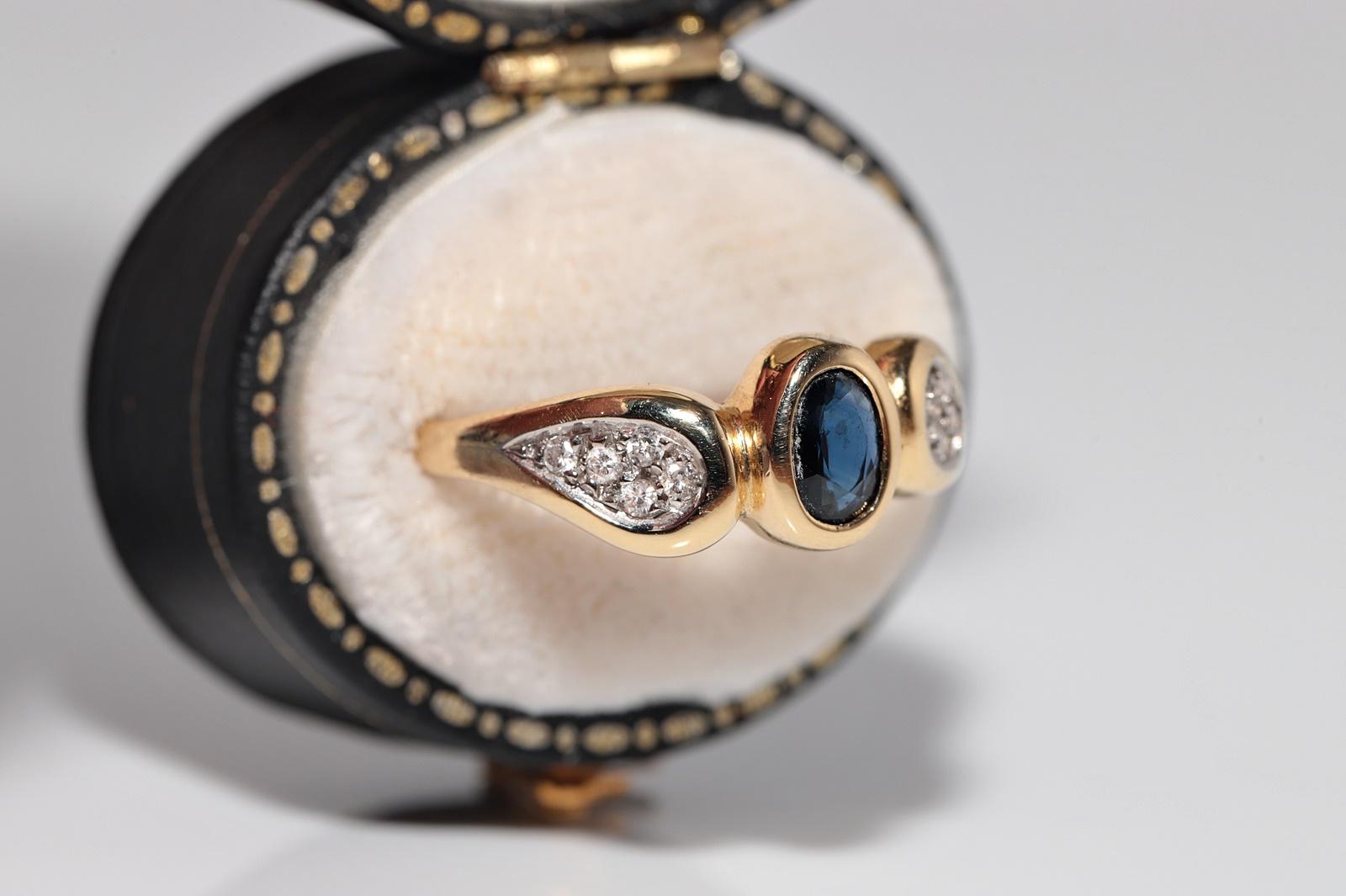 Vintage CIRCA 1980s 18k Gold Natürlicher Diamant und Saphir im Ovalschliff Ring (Kunsthandwerker*in) im Angebot