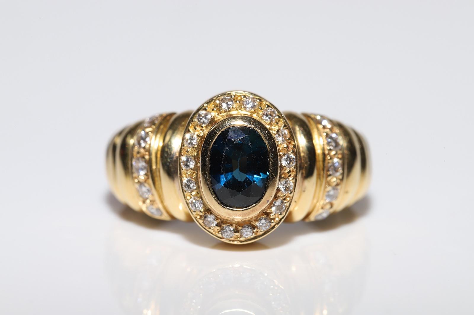 Taglio brillante Anello in oro 18k con diamanti naturali e zaffiri ovali, vintage, circa anni '80 in vendita