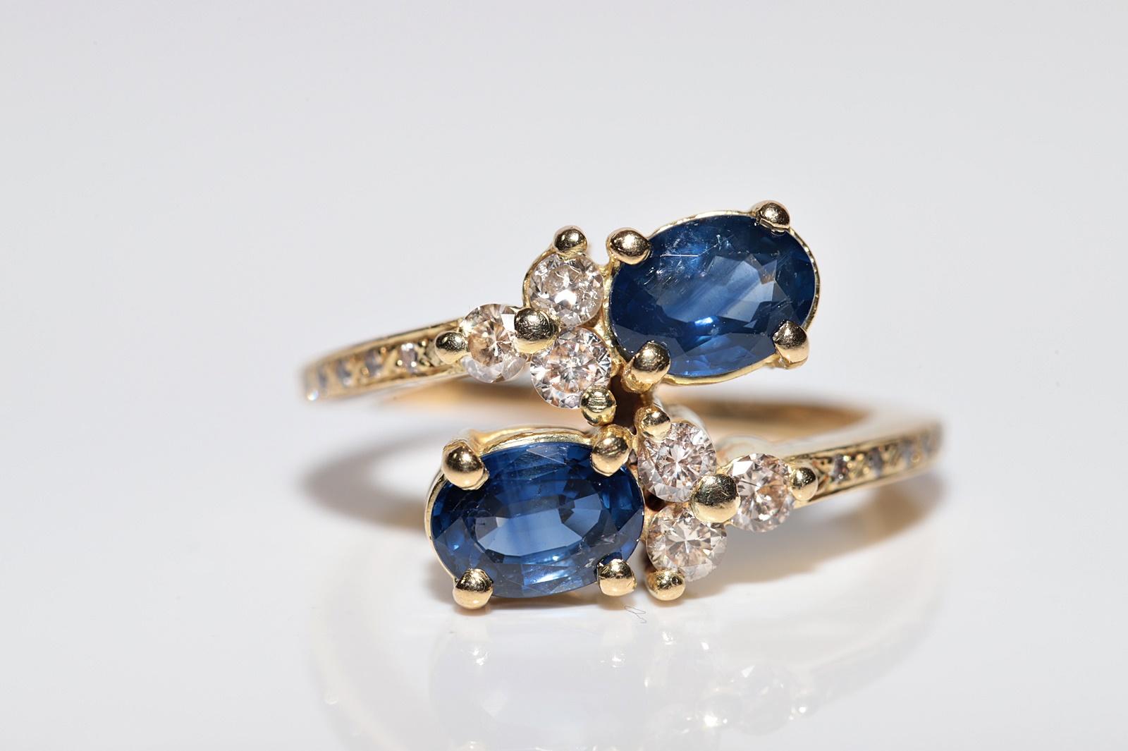 Taglio brillante Anello in oro 18k con diamanti naturali e zaffiri ovali, vintage, circa anni '80 in vendita