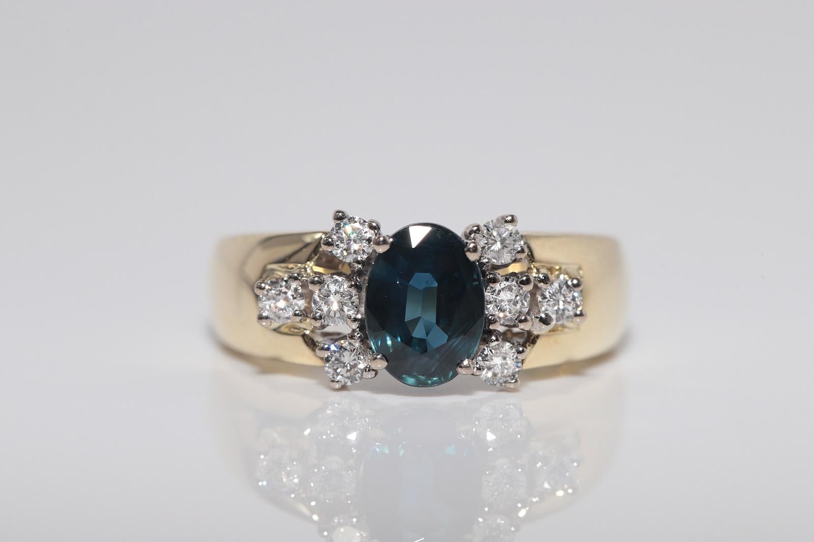 Vintage CIRCA 1980s 18k Gold Natürlicher Diamant und Saphir im Ovalschliff Ring (Brillantschliff) im Angebot