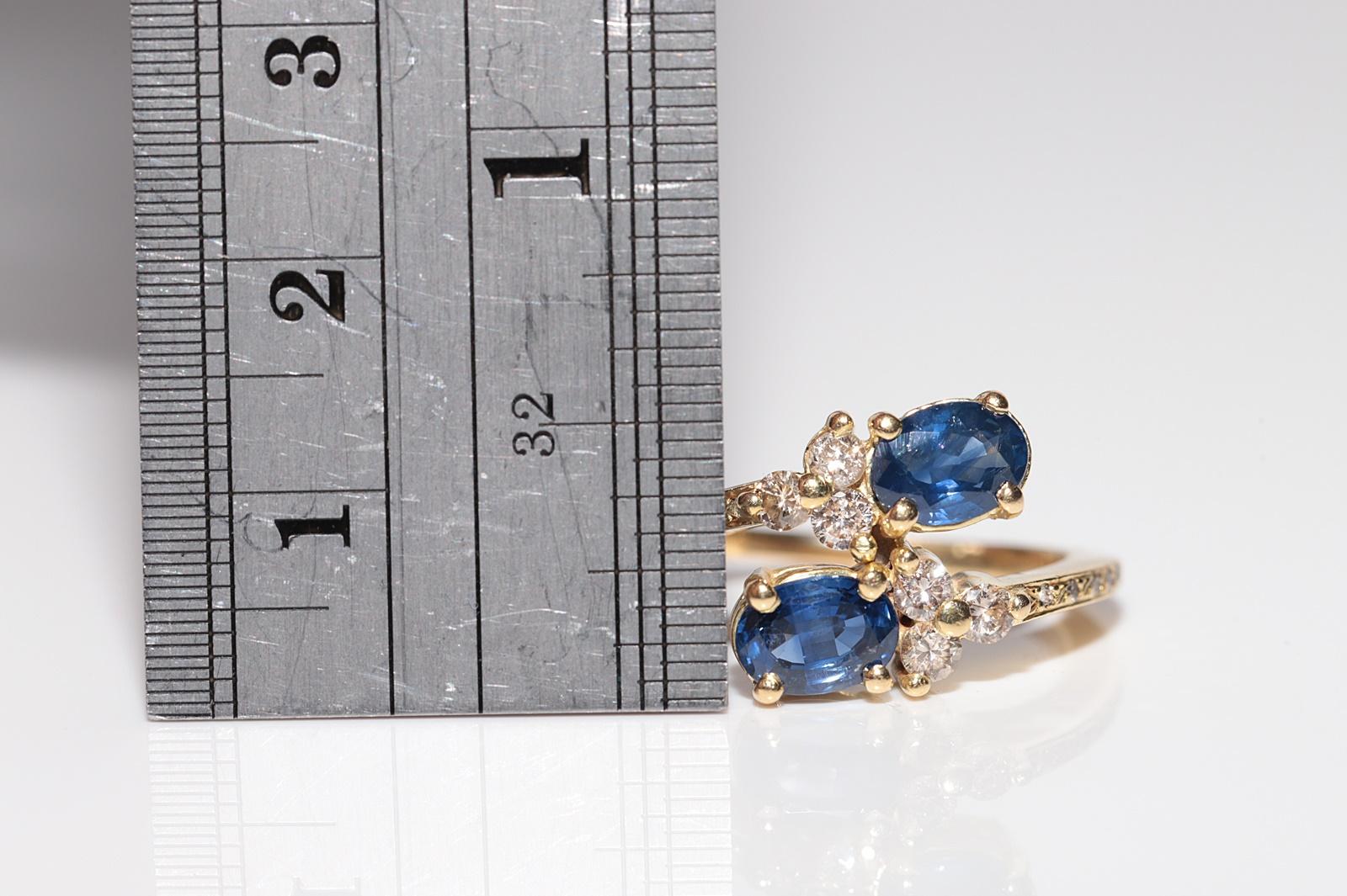 Anello in oro 18k con diamanti naturali e zaffiri ovali, vintage, circa anni '80 In condizioni buone in vendita a Fatih/İstanbul, 34