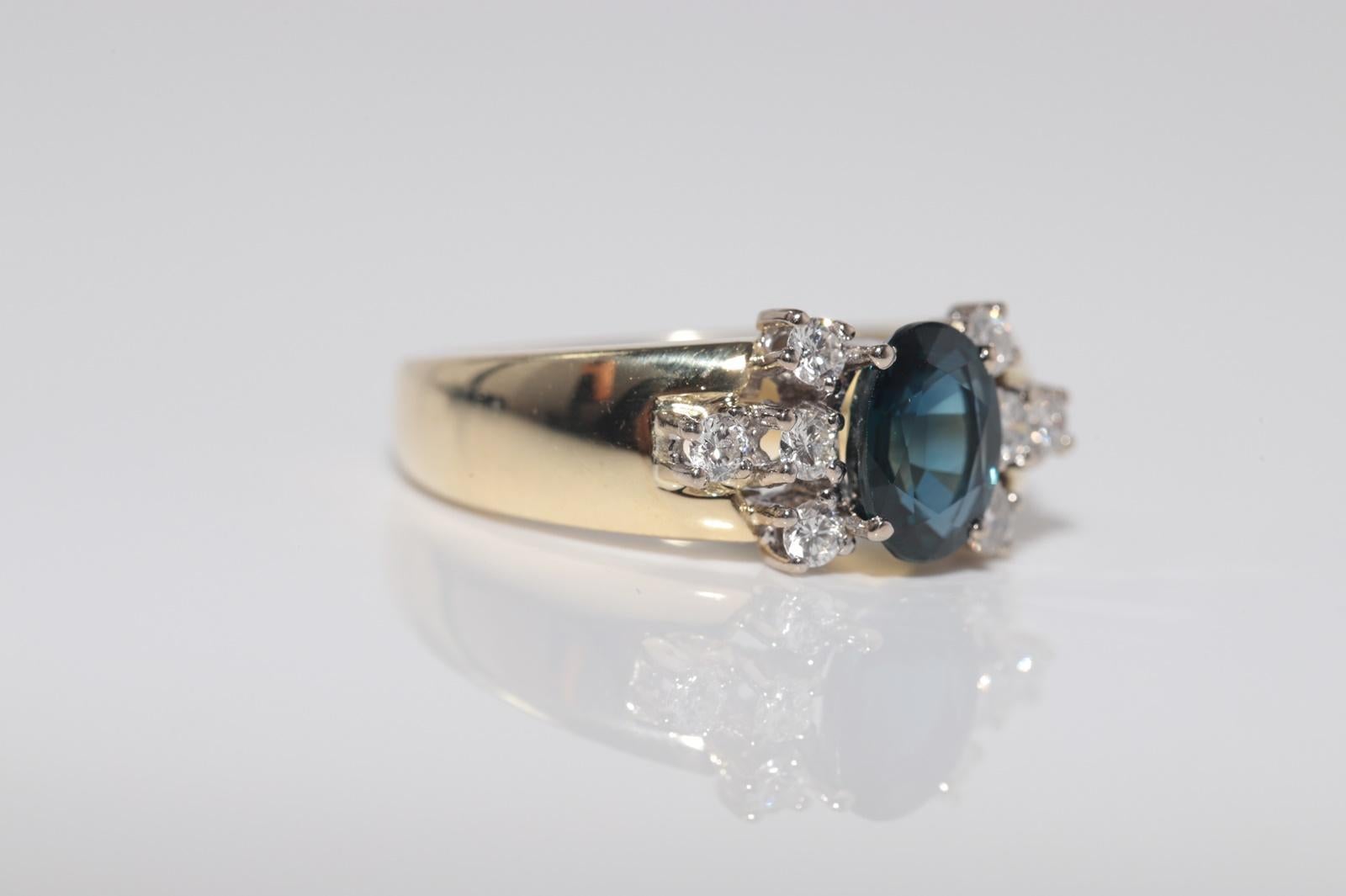 Vintage CIRCA 1980s 18k Gold Natürlicher Diamant und Saphir im Ovalschliff Ring im Zustand „Gut“ im Angebot in Fatih/İstanbul, 34