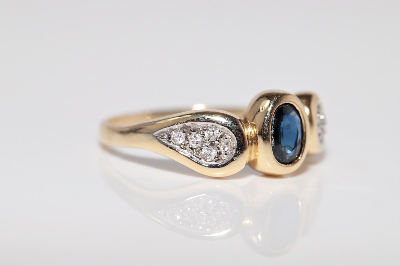Vintage CIRCA 1980s 18k Gold Natürlicher Diamant und Saphir im Ovalschliff Ring im Zustand „Gut“ im Angebot in Fatih/İstanbul, 34