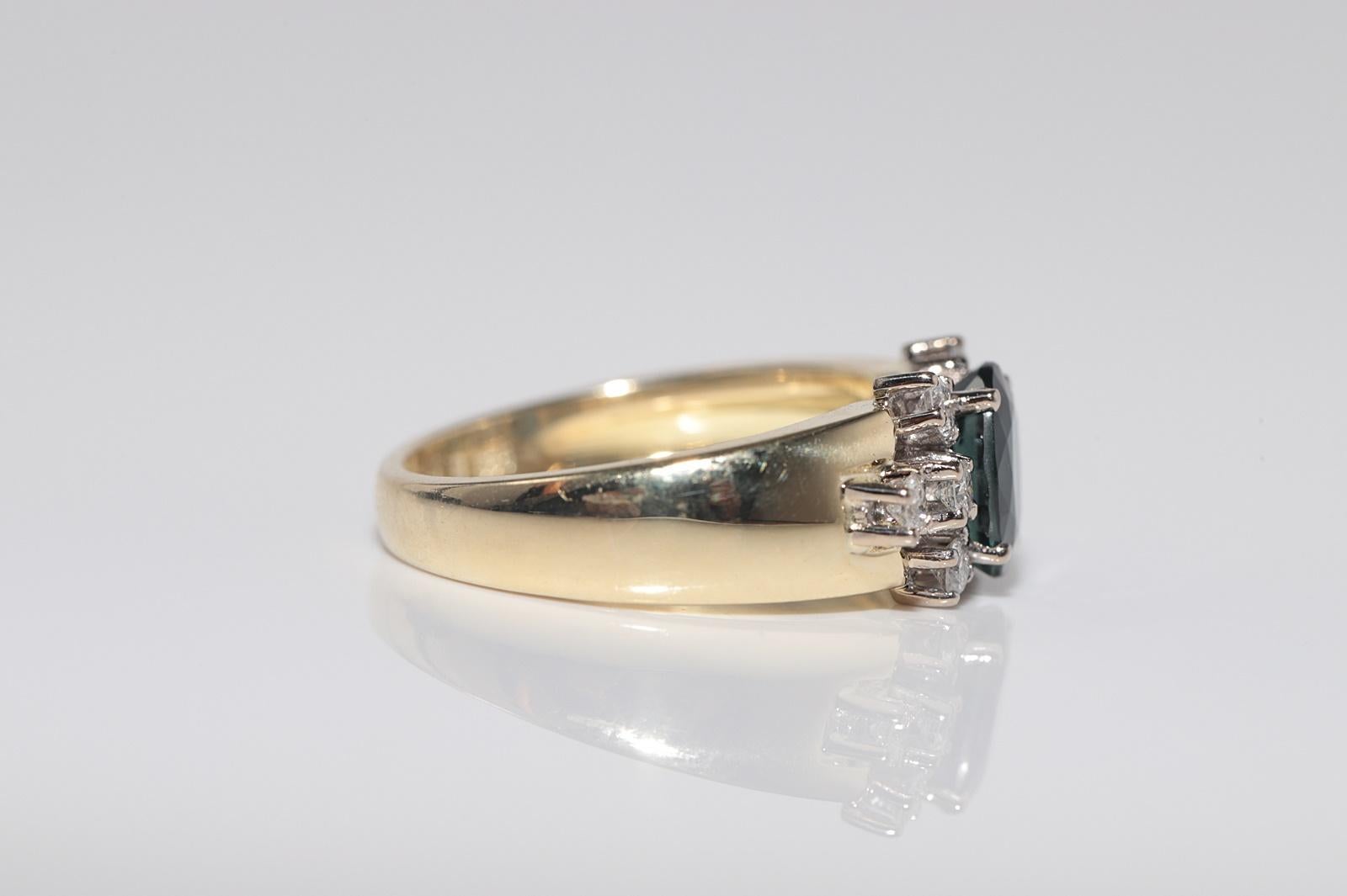 Vintage CIRCA 1980s 18k Gold Natürlicher Diamant und Saphir im Ovalschliff Ring Damen im Angebot