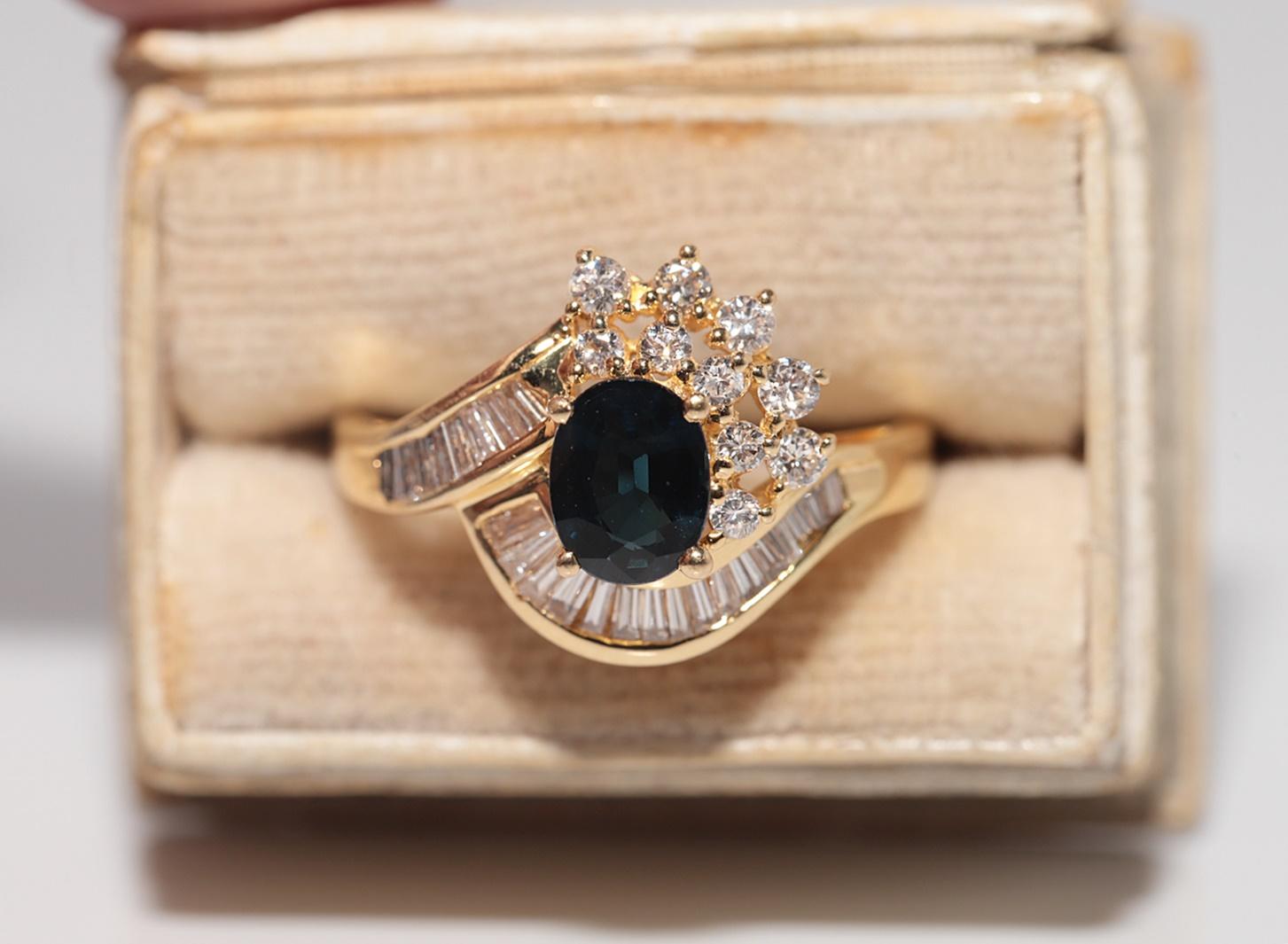 Donna Anello in oro 18k con diamanti naturali e zaffiri ovali, vintage, circa anni '80 in vendita