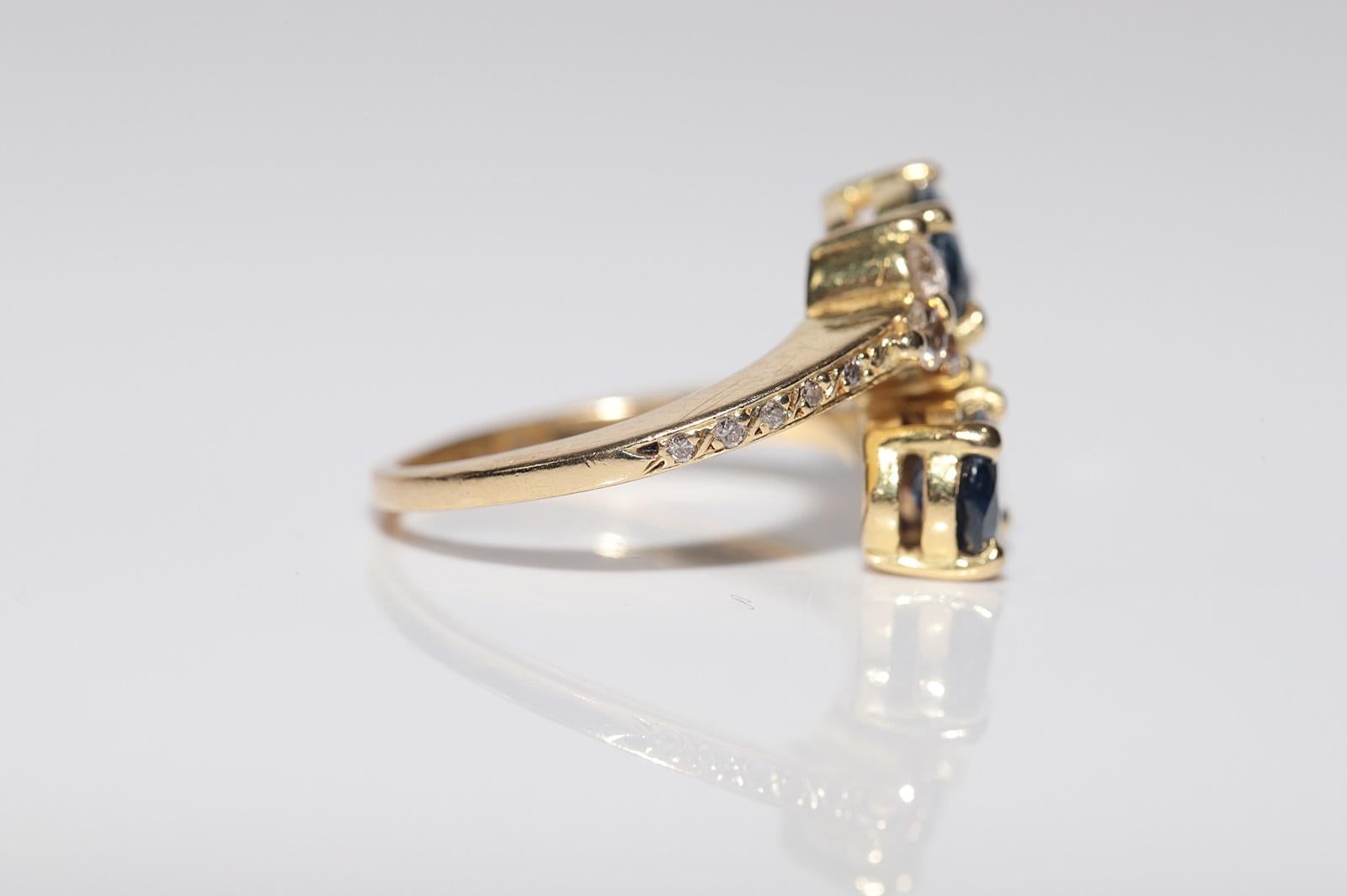 Vintage CIRCA 1980s 18k Gold Natürlicher Diamant und Saphir im Ovalschliff Ring Damen im Angebot