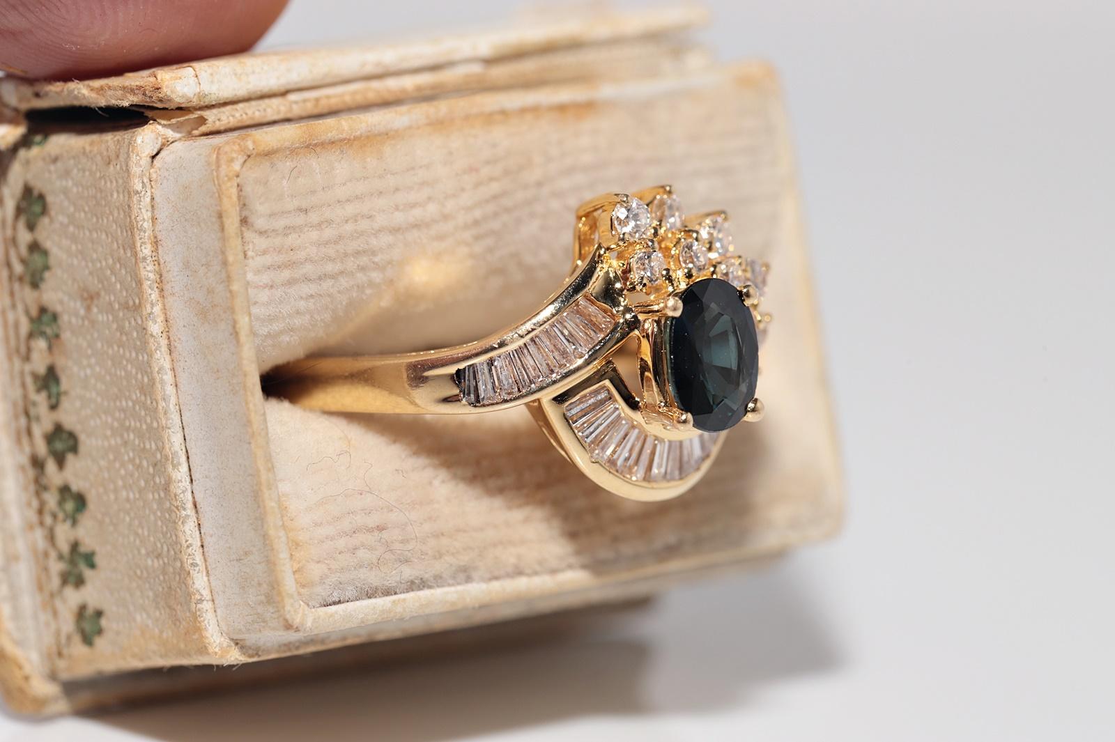 Anello in oro 18k con diamanti naturali e zaffiri ovali, vintage, circa anni '80 in vendita 1