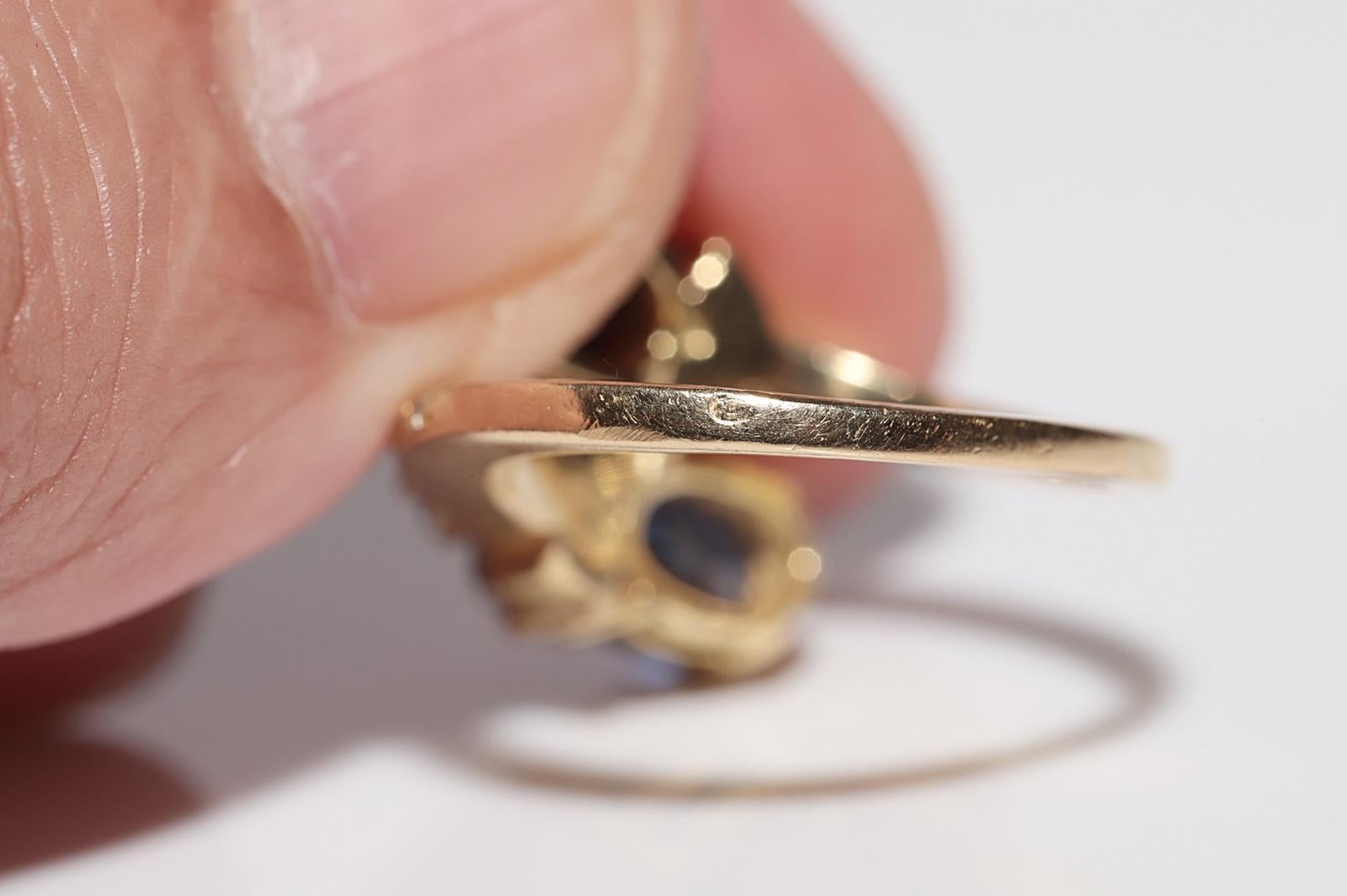 Anello in oro 18k con diamanti naturali e zaffiri ovali, vintage, circa anni '80 in vendita 3