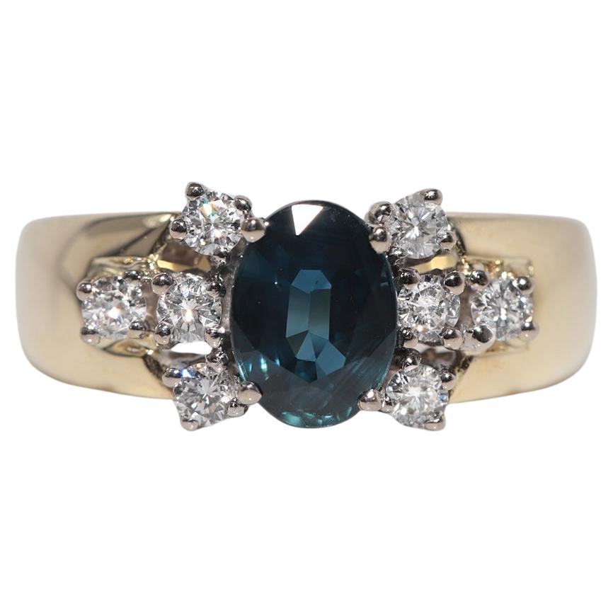 Vintage CIRCA 1980s 18k Gold Natürlicher Diamant und Saphir im Ovalschliff Ring