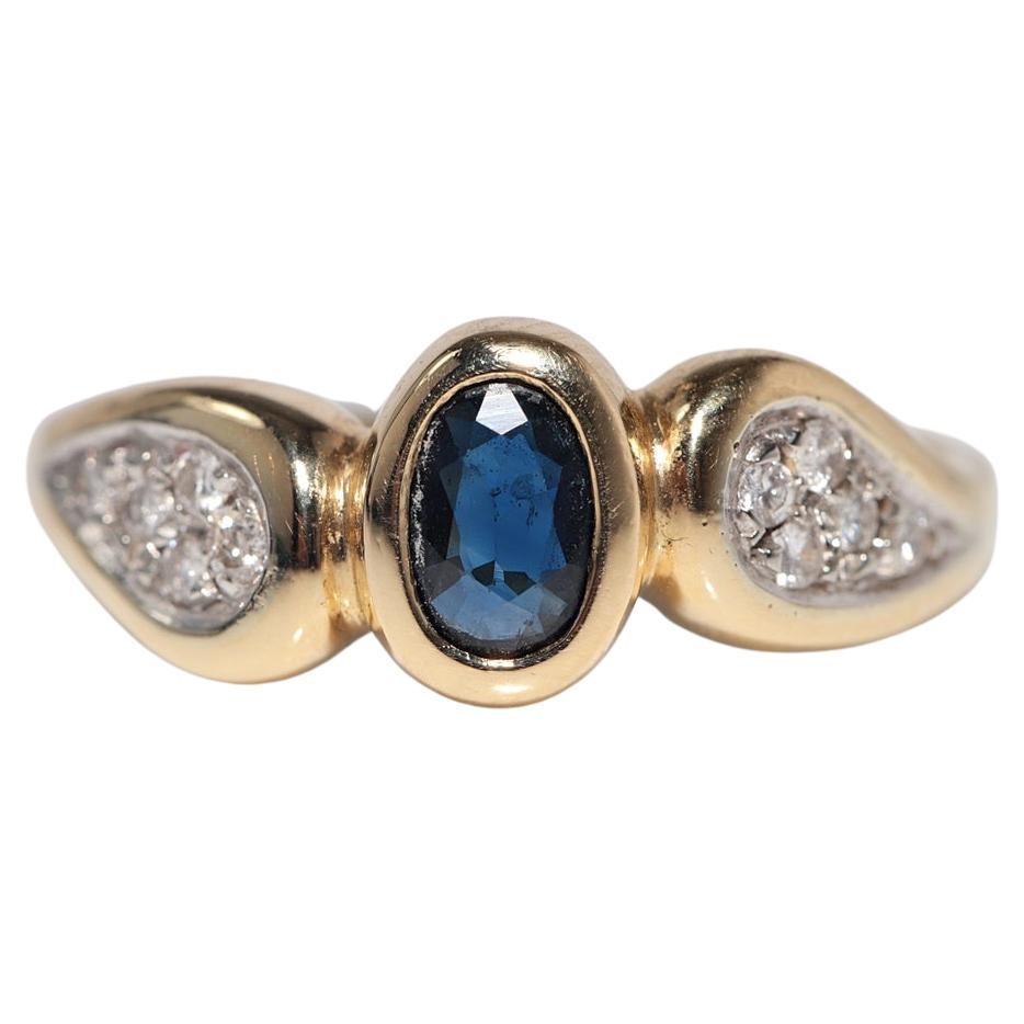 Anello in oro 18k con diamanti naturali e zaffiri ovali, vintage, circa anni 
80
