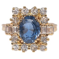 Vintage CIRCA 1980s 18k Gold Natürlicher Diamant und Saphir im Ovalschliff Ring