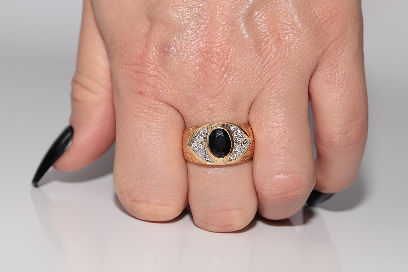 Anello con serbatoio in oro 18k con diamanti naturali e zaffiri ovali, vintage CIRCA gli anni '80 in vendita 9