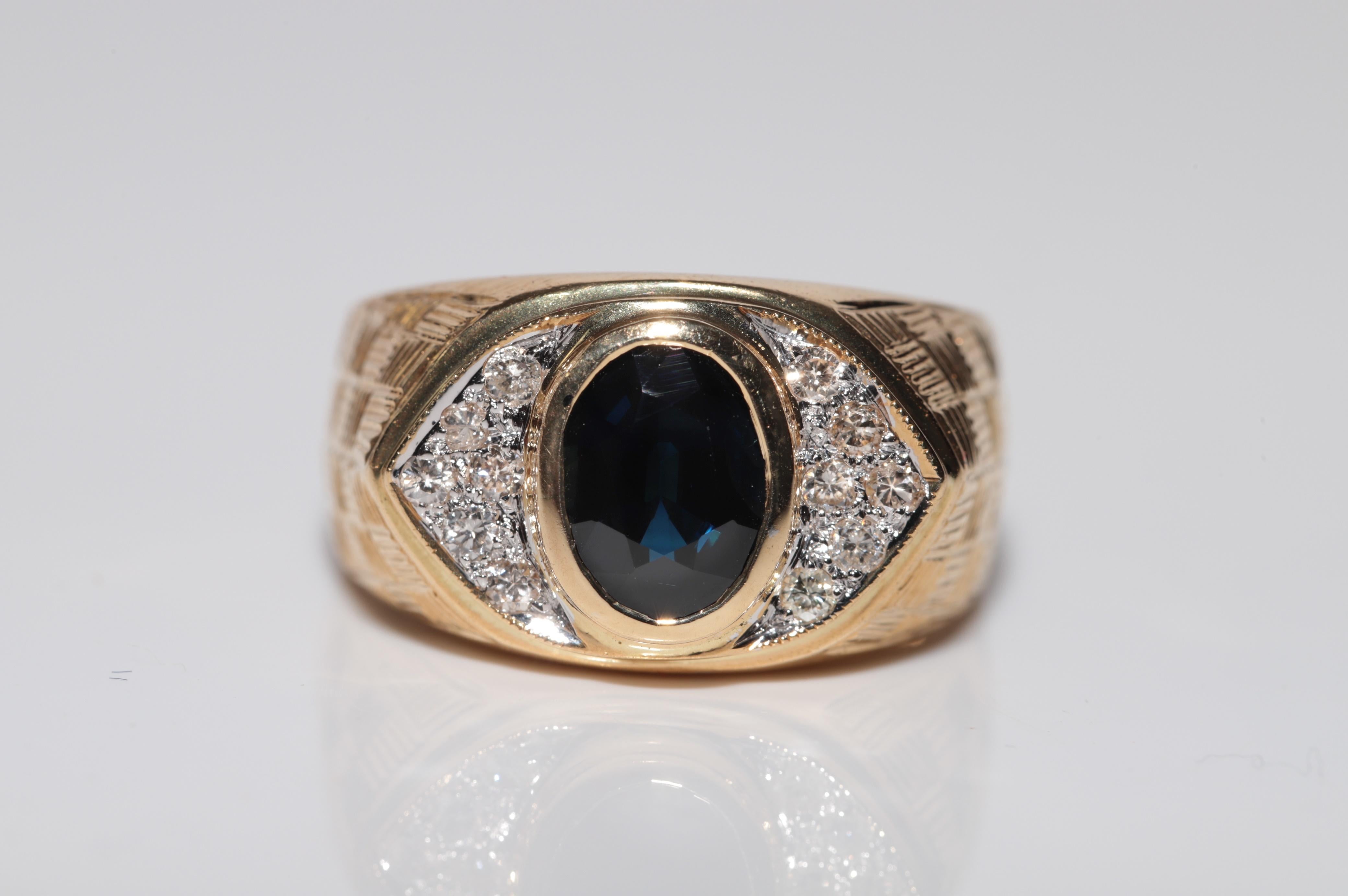 Rétro Anello con serbatoio in oro 18k con diamanti naturali e zaffiri ovali, vintage CIRCA gli anni '80 in vendita
