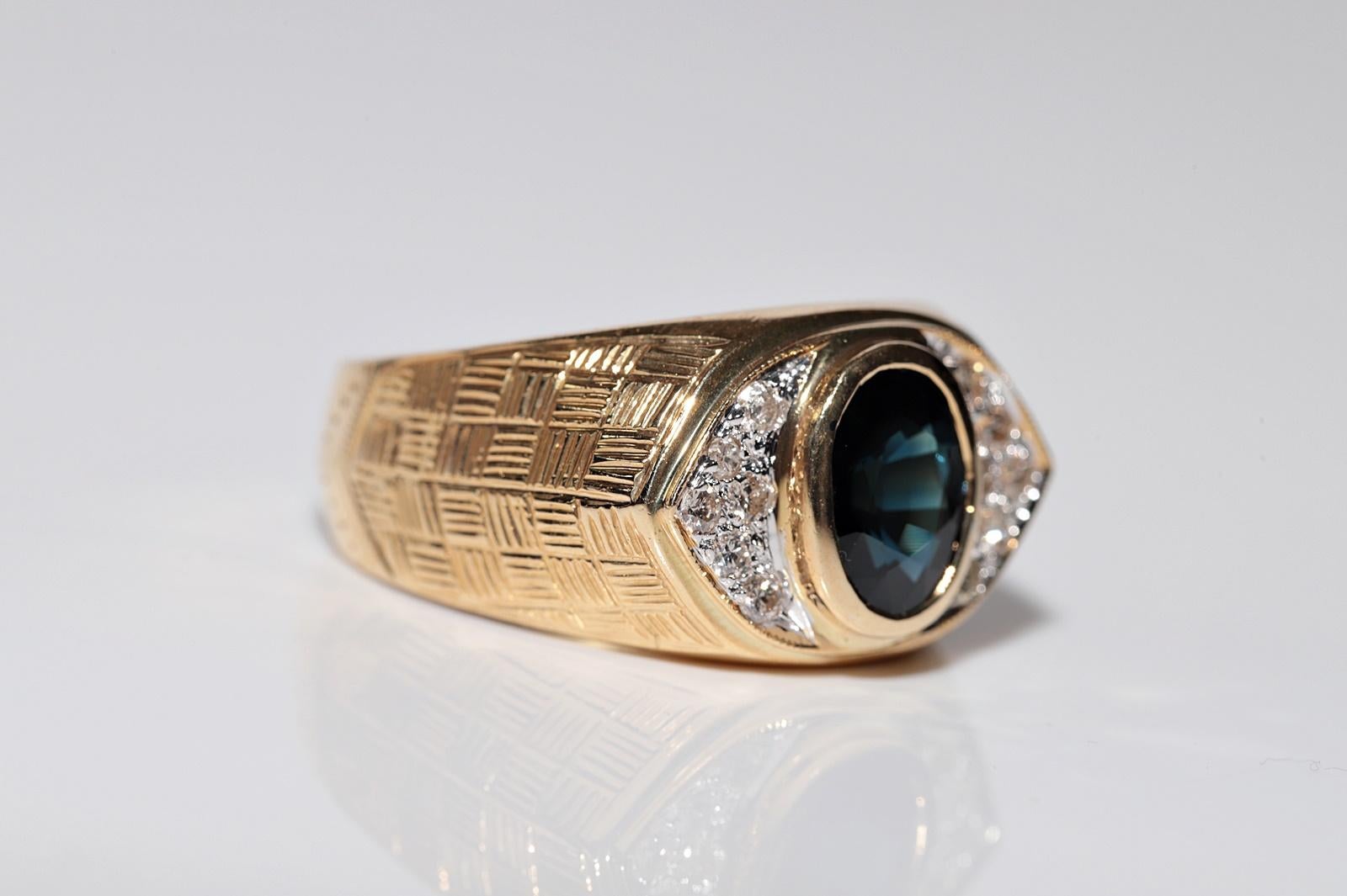 Taglio brillante Anello con serbatoio in oro 18k con diamanti naturali e zaffiri ovali, vintage CIRCA gli anni '80 in vendita