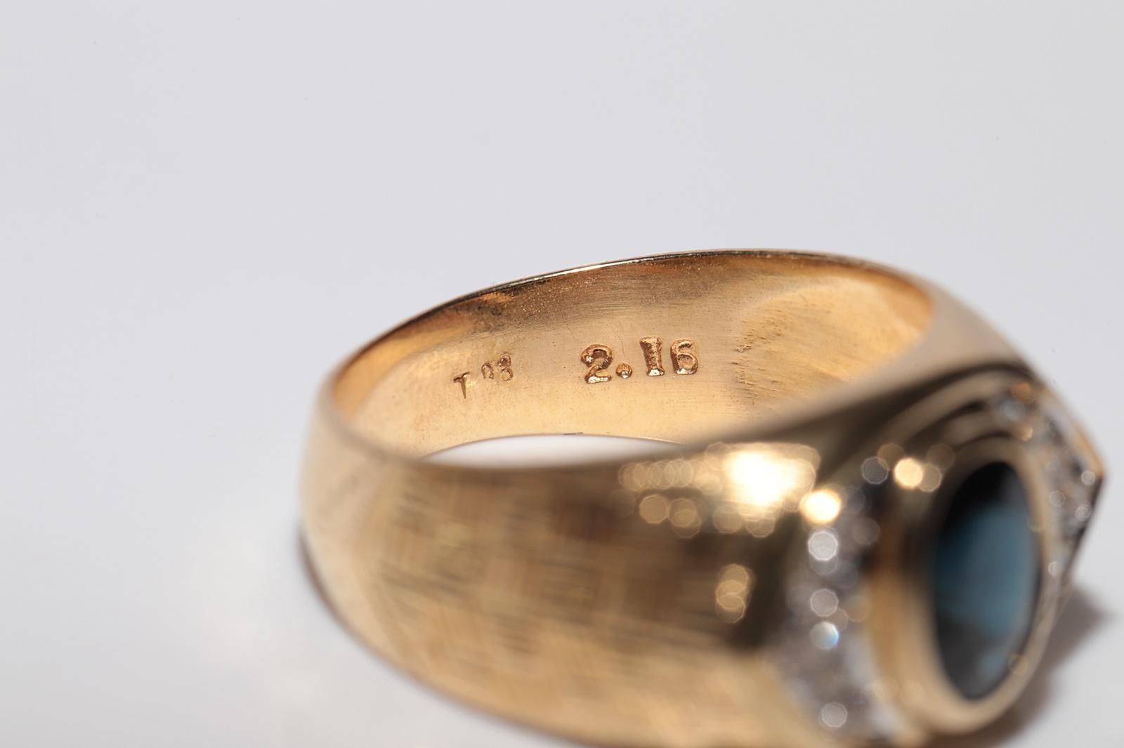 Anello con serbatoio in oro 18k con diamanti naturali e zaffiri ovali, vintage CIRCA gli anni '80 in vendita 2