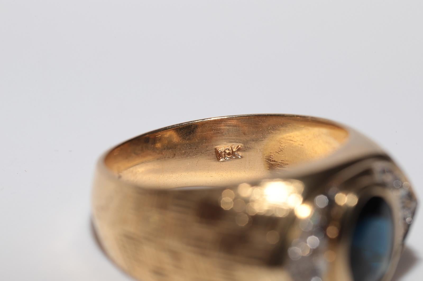 Anello con serbatoio in oro 18k con diamanti naturali e zaffiri ovali, vintage CIRCA gli anni '80 in vendita 3