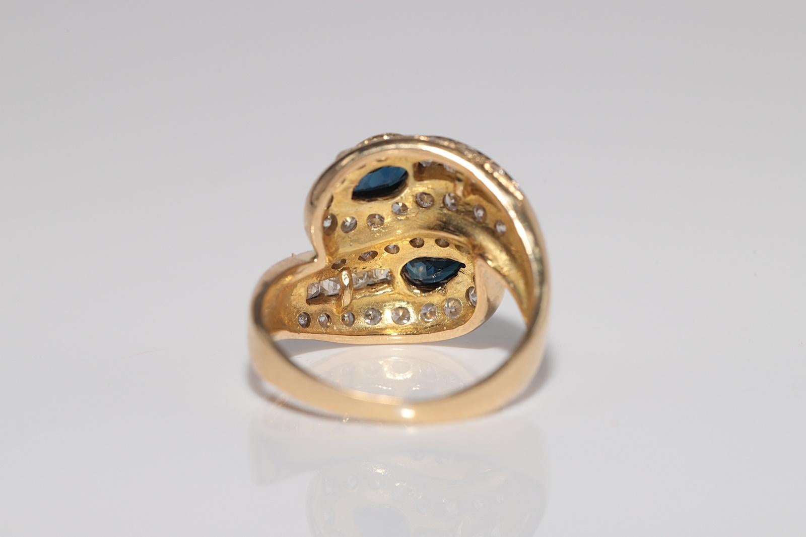 Vintage CIRCA 1980er Jahre 18k Gold natürlichen Diamanten und Birnenschliff Saphir dekoriert Ring im Angebot 4