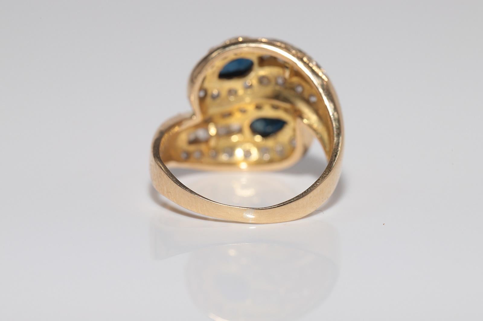 Vintage CIRCA 1980er Jahre 18k Gold natürlichen Diamanten und Birnenschliff Saphir dekoriert Ring im Angebot 5