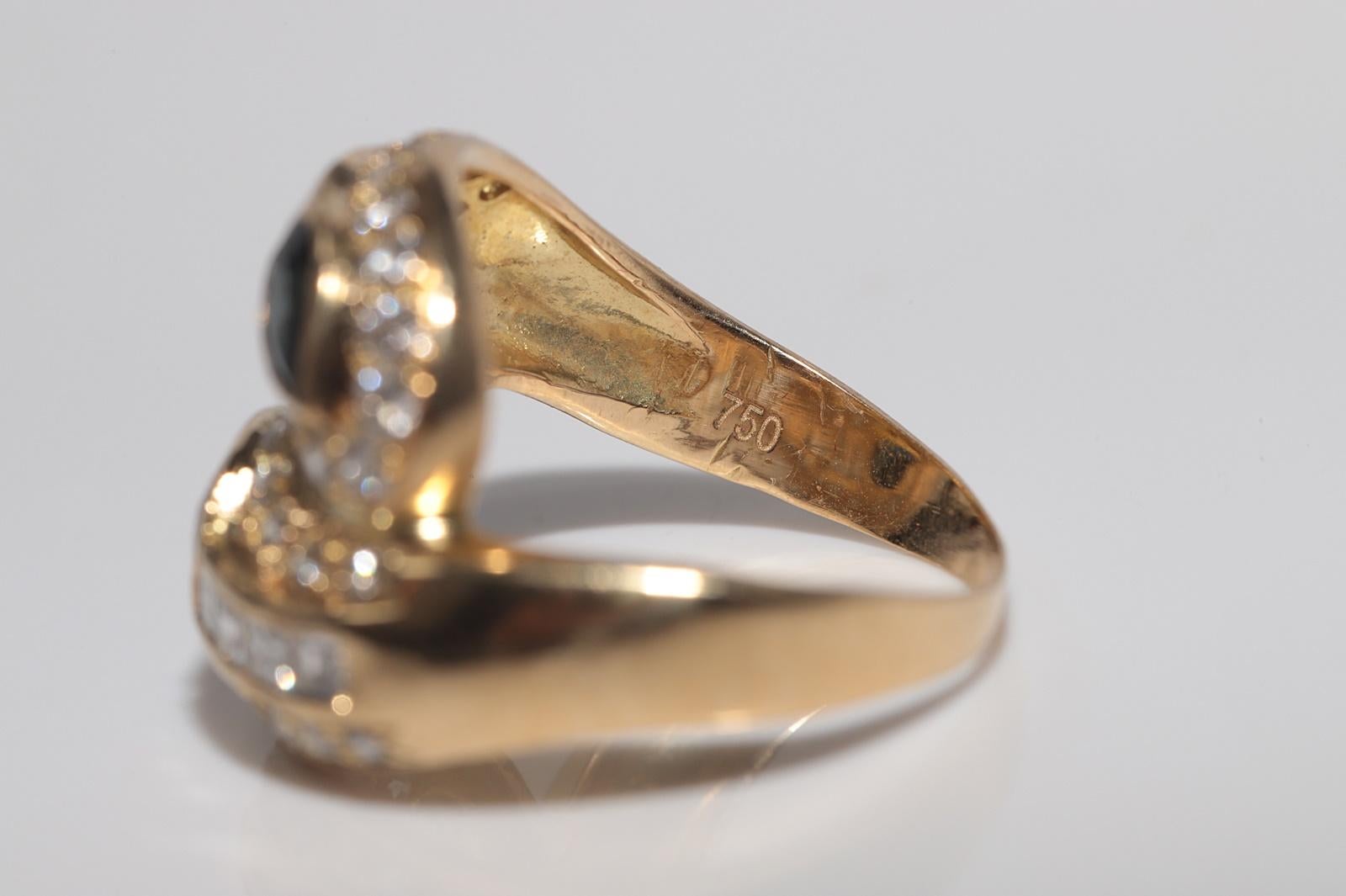 Vintage CIRCA 1980er Jahre 18k Gold natürlichen Diamanten und Birnenschliff Saphir dekoriert Ring im Angebot 6