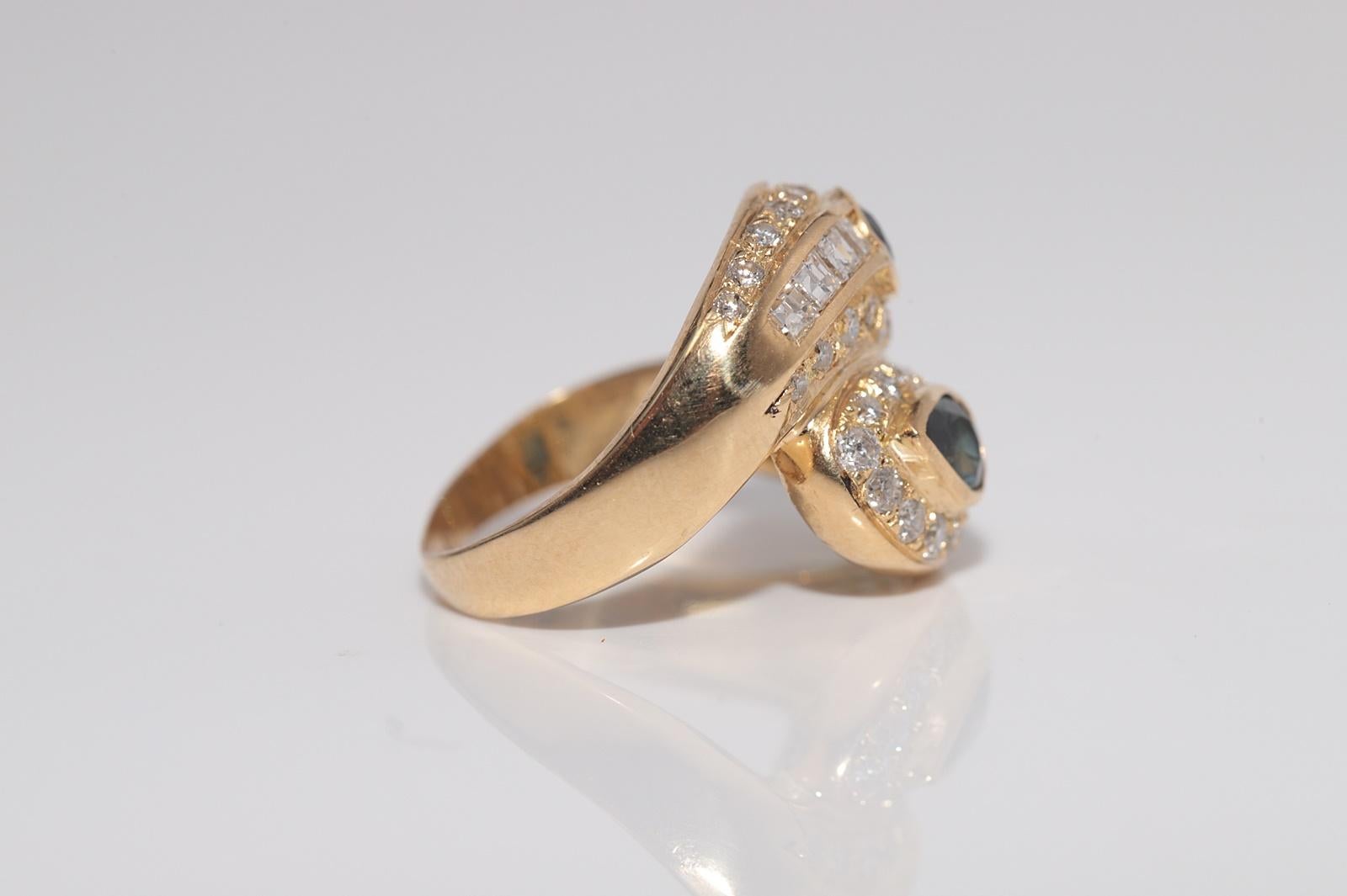 Vintage CIRCA 1980er Jahre 18k Gold natürlichen Diamanten und Birnenschliff Saphir dekoriert Ring im Angebot 7