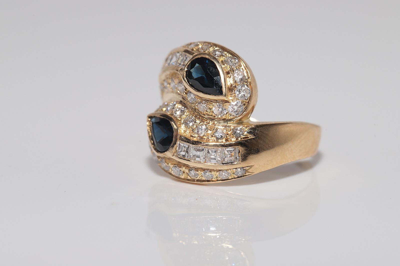 Vintage CIRCA 1980er Jahre 18k Gold natürlichen Diamanten und Birnenschliff Saphir dekoriert Ring im Angebot 8