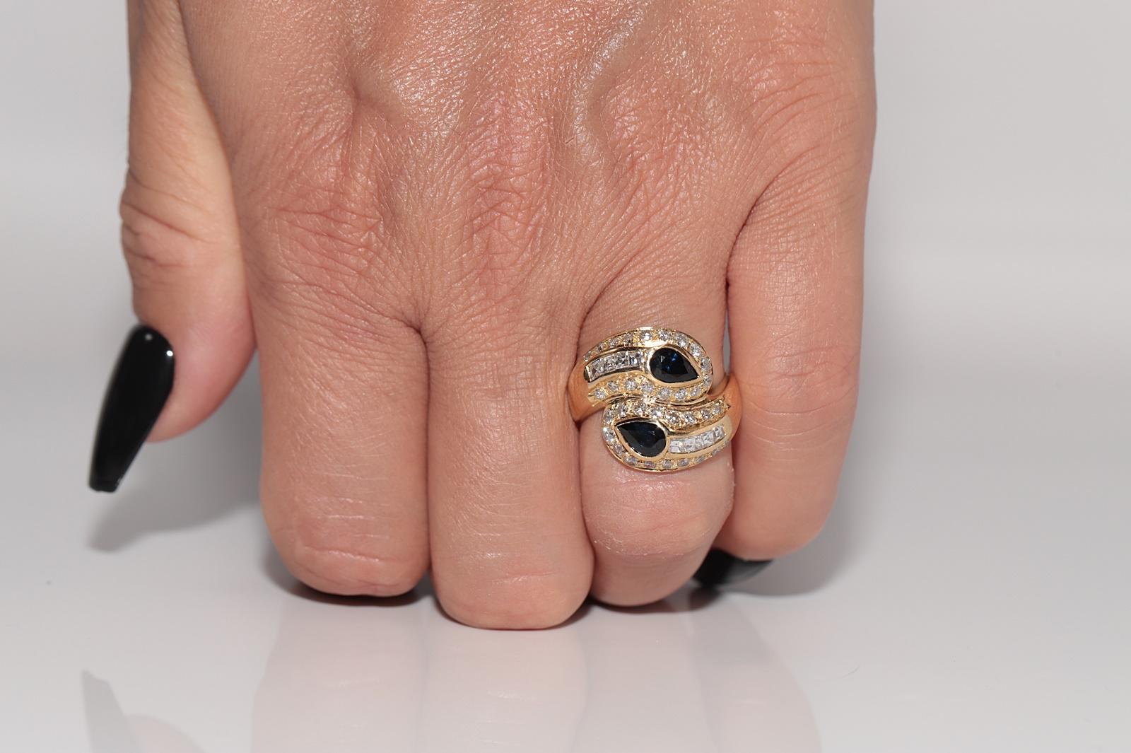 Vintage CIRCA 1980er Jahre 18k Gold natürlichen Diamanten und Birnenschliff Saphir dekoriert Ring im Angebot 10