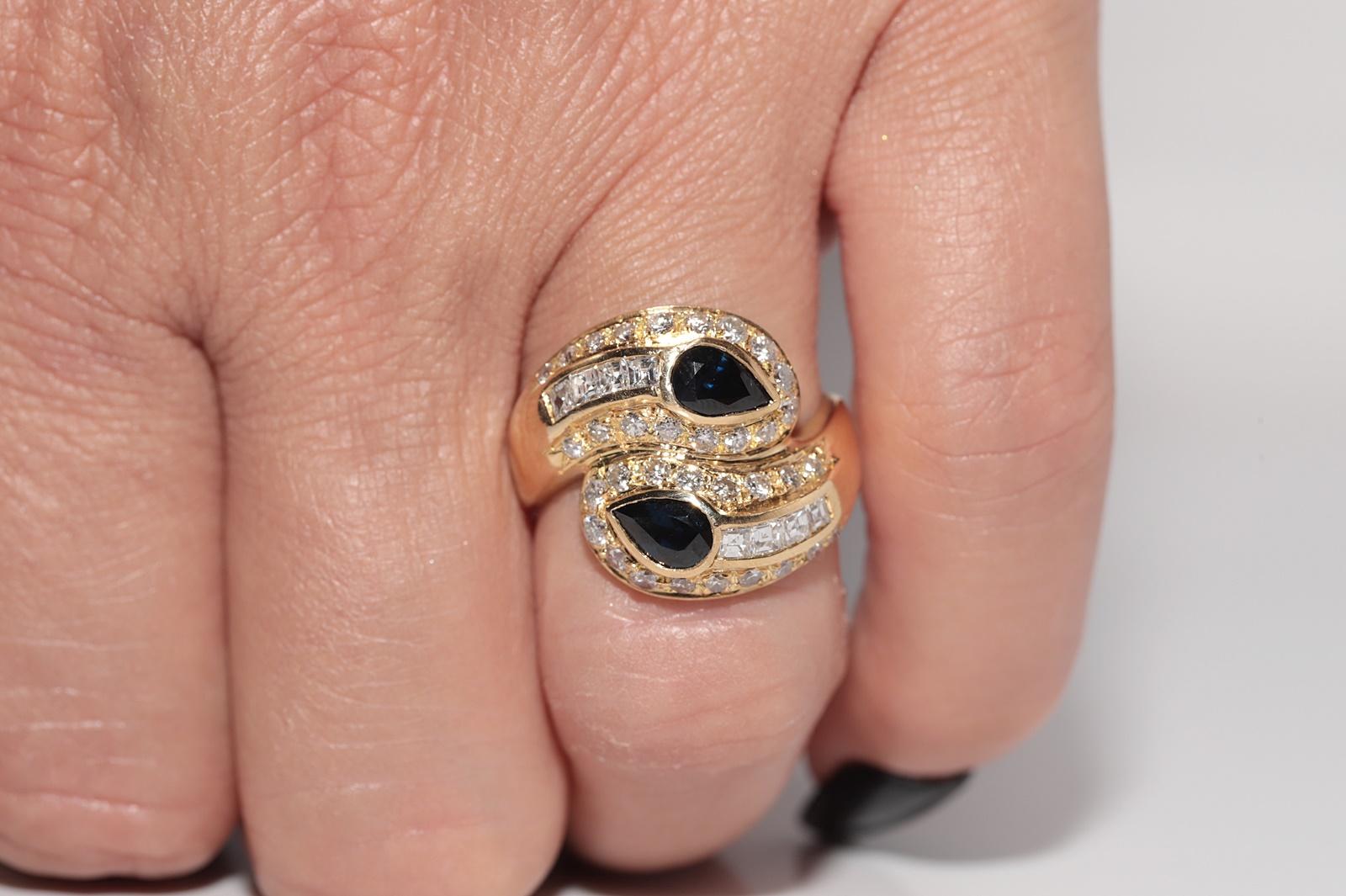Vintage CIRCA 1980er Jahre 18k Gold natürlichen Diamanten und Birnenschliff Saphir dekoriert Ring im Angebot 11