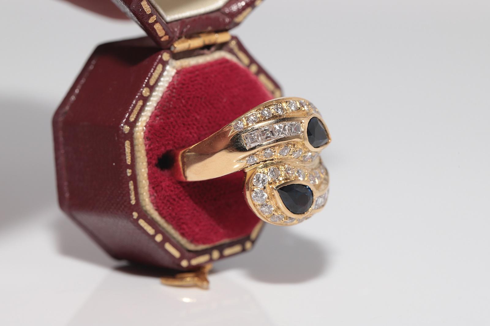 Vintage CIRCA 1980er Jahre 18k Gold natürlichen Diamanten und Birnenschliff Saphir dekoriert Ring (Kunsthandwerker*in) im Angebot