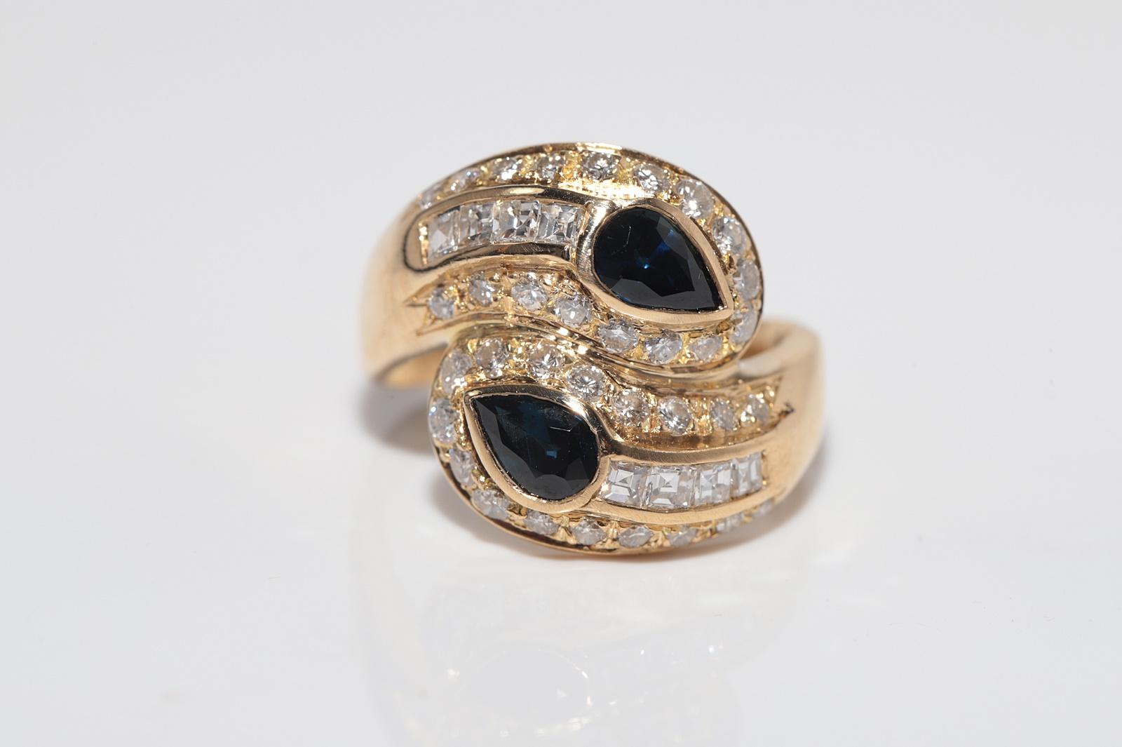 Vintage CIRCA 1980er Jahre 18k Gold natürlichen Diamanten und Birnenschliff Saphir dekoriert Ring (Brillantschliff) im Angebot