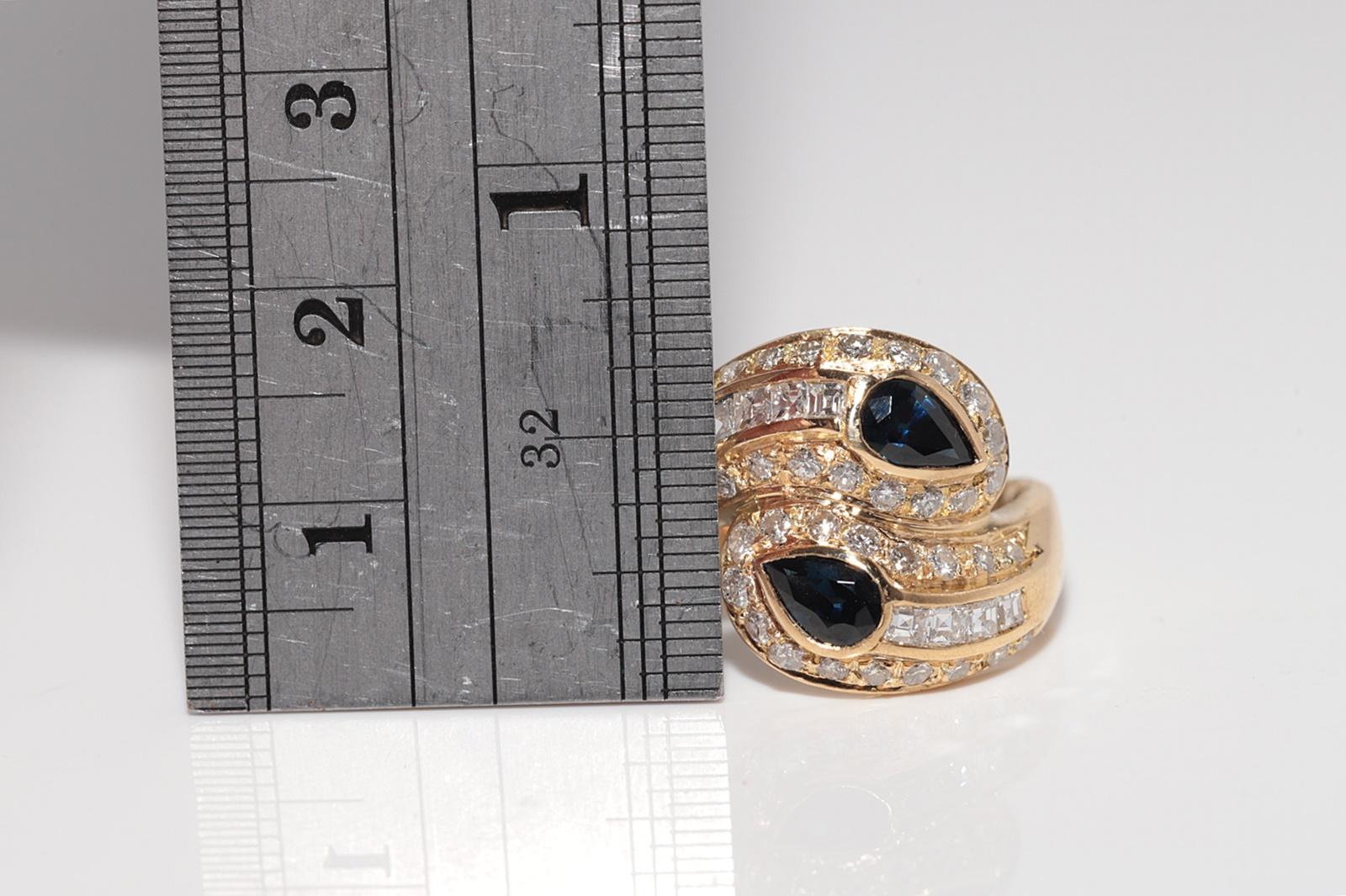 Vintage CIRCA 1980er Jahre 18k Gold natürlichen Diamanten und Birnenschliff Saphir dekoriert Ring Damen im Angebot
