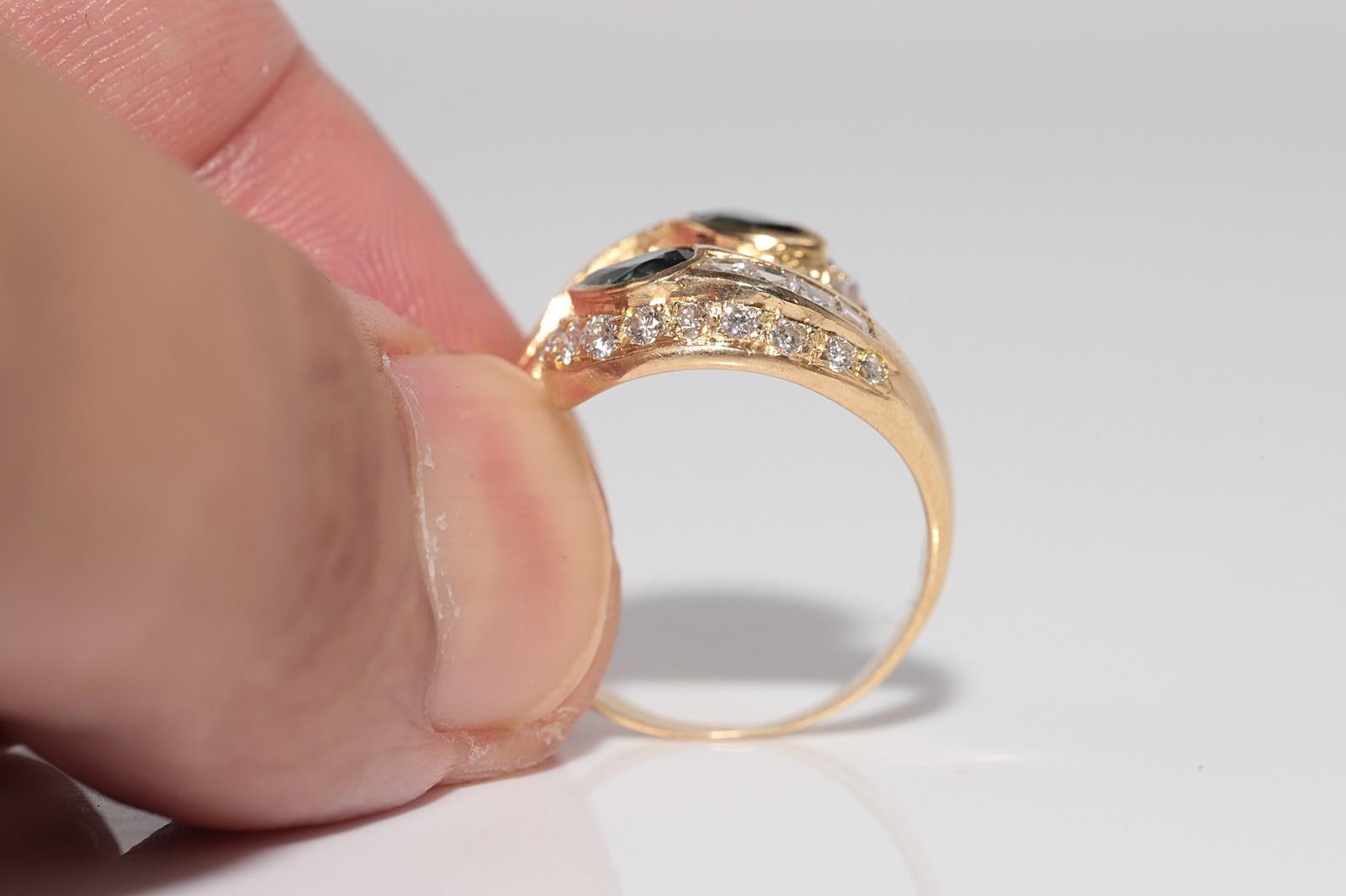 Vintage CIRCA 1980er Jahre 18k Gold natürlichen Diamanten und Birnenschliff Saphir dekoriert Ring im Angebot 3