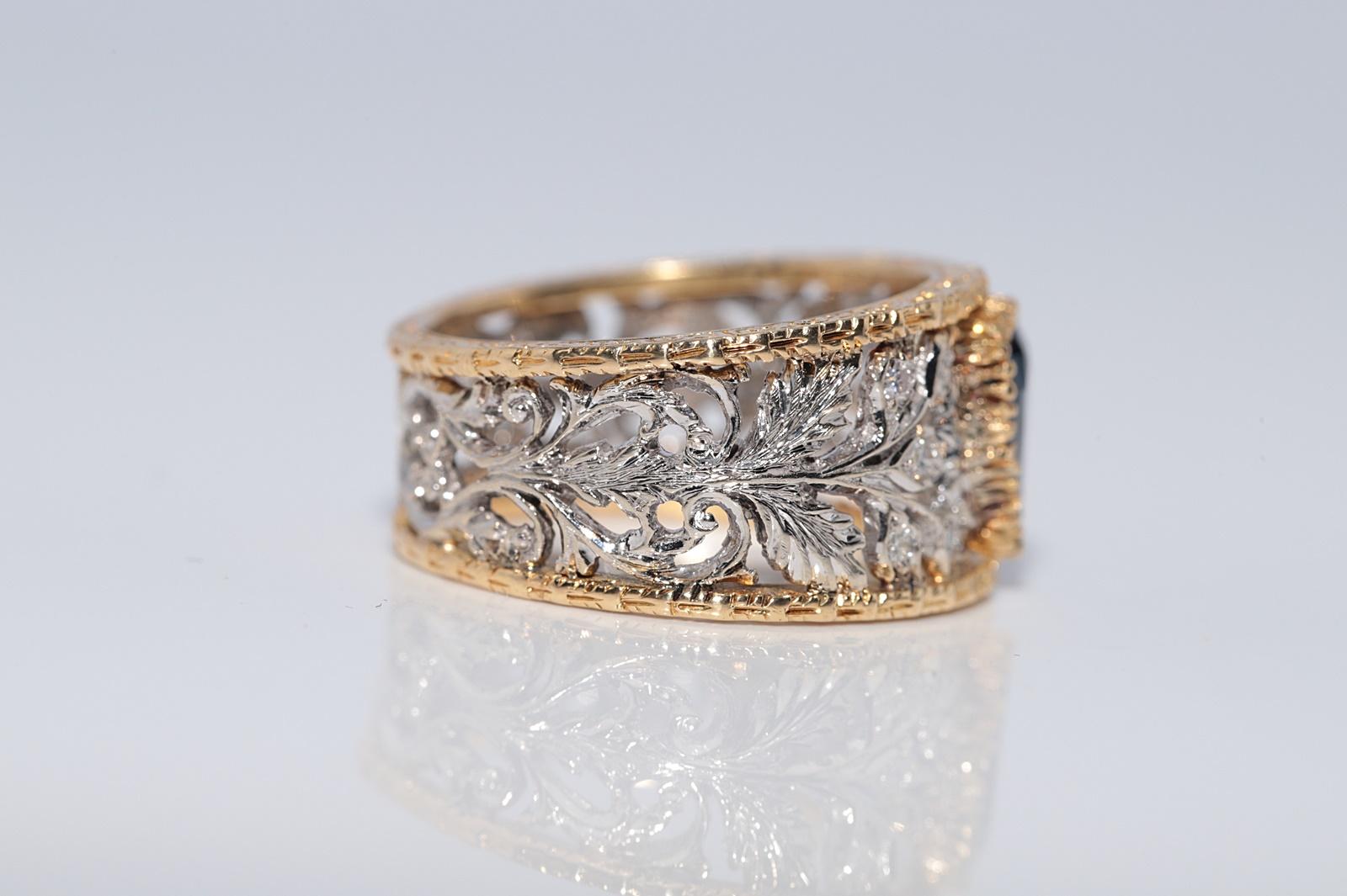 Vintage Circa 1980s 18k Gold Natural Diamond And Pear Cut Sapphire Ring In Good Condition For Sale In Fatih/İstanbul, 34