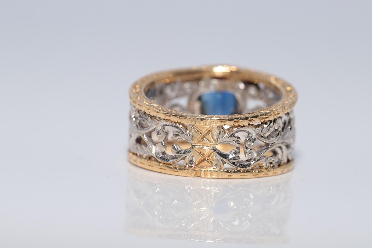 Women's Vintage Circa 1980s 18k Gold Natural Diamond And Pear Cut Sapphire Ring For Sale