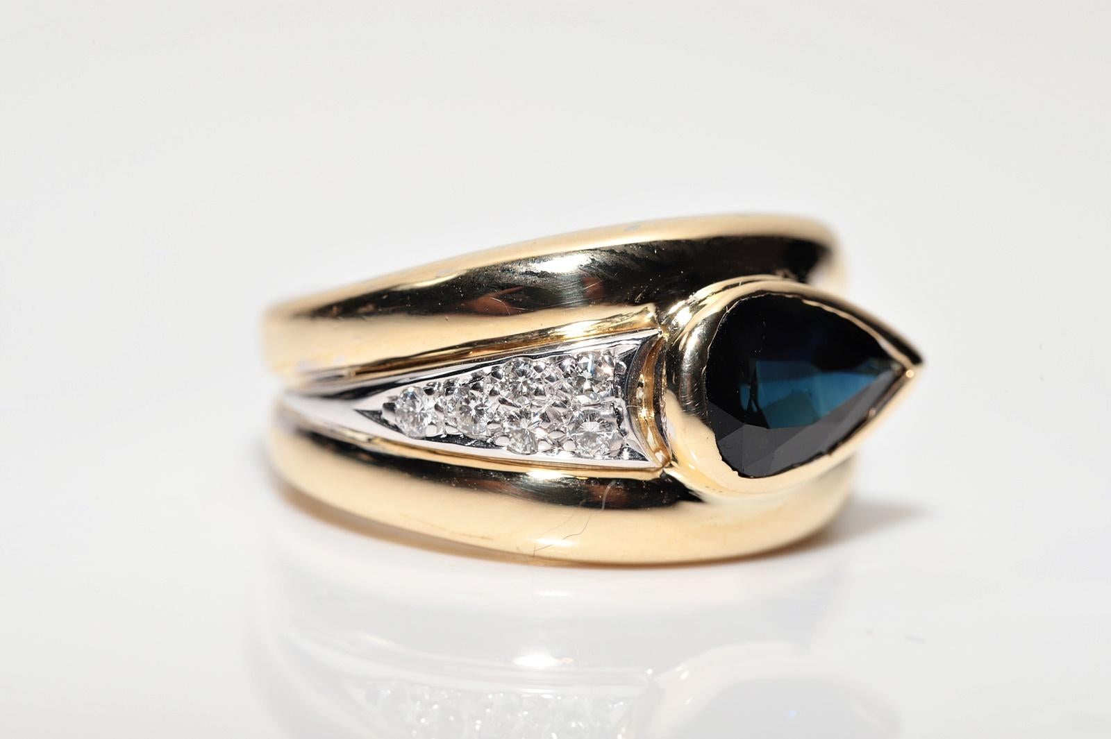 Vintage Circa 1980er Jahre 18k Gold natürlicher Diamant und Birne  Schnitt  Saphir-Schlangenring Damen im Angebot