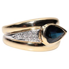 Vintage Circa 1980s 18k Gold Natural Diamond And Pear  Cut  Sapphire Snake Ring